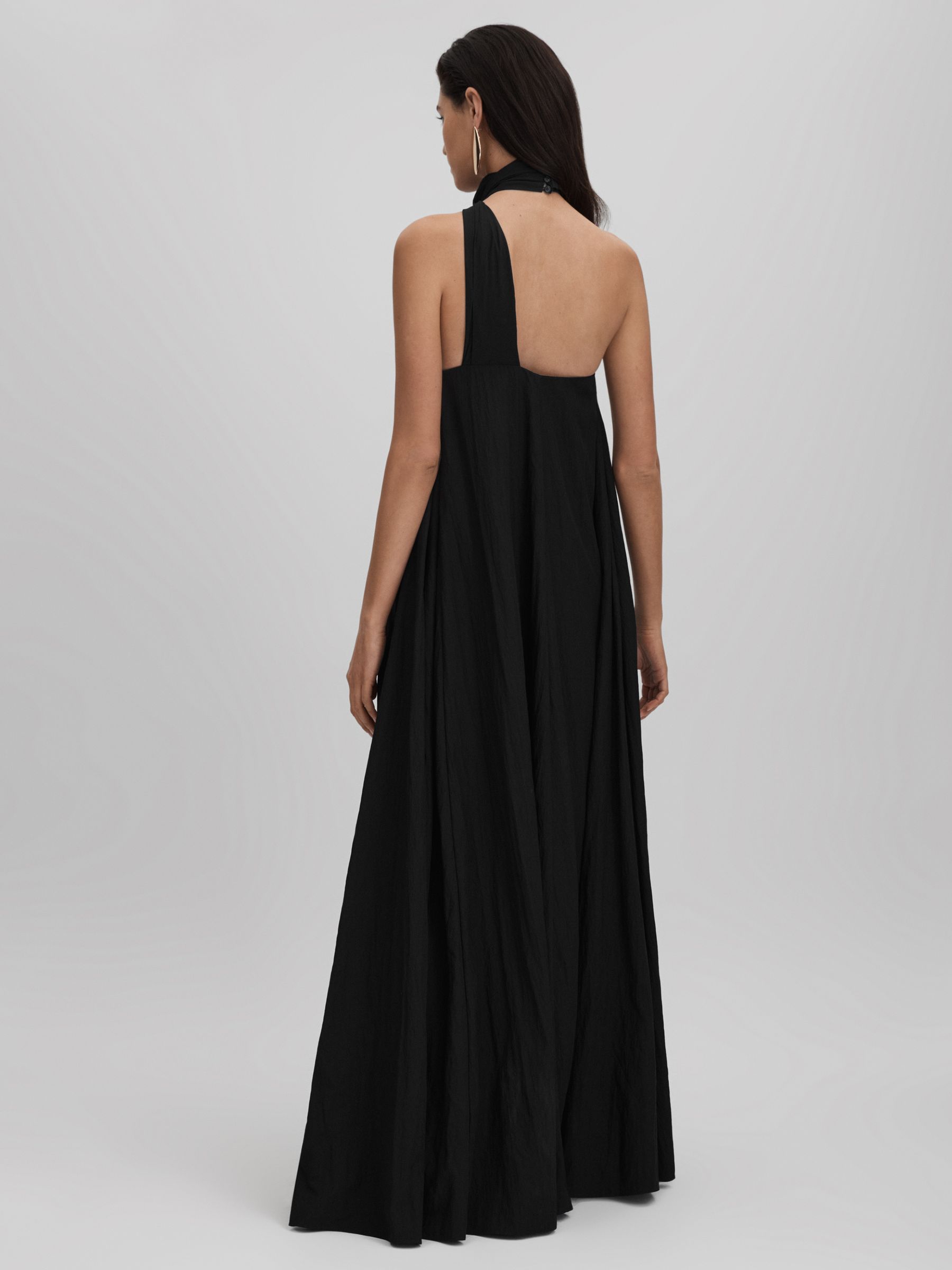 Taffeta Halter Neck Maxi Dress in Black