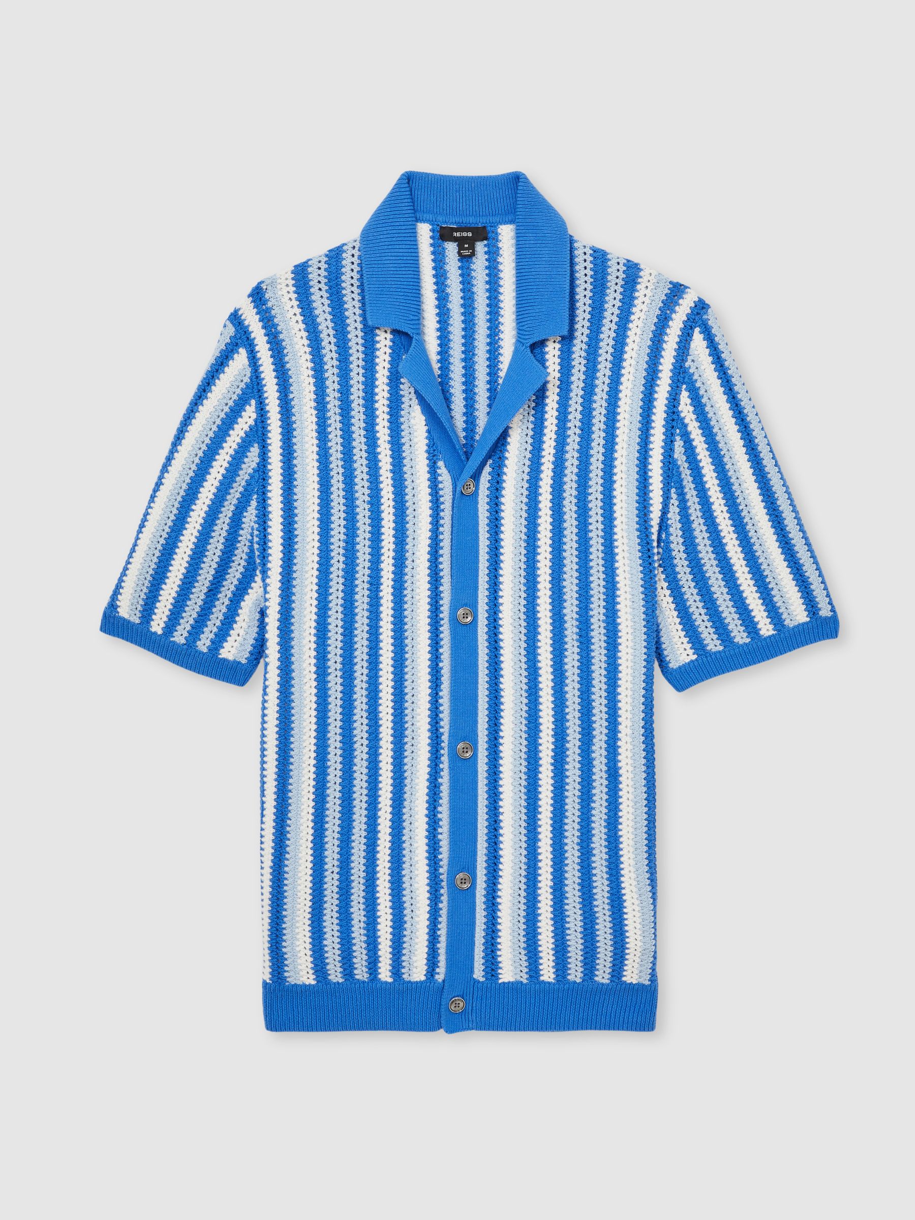 Cotton Crochet Stripe Cuban Shirt in Blue Multi