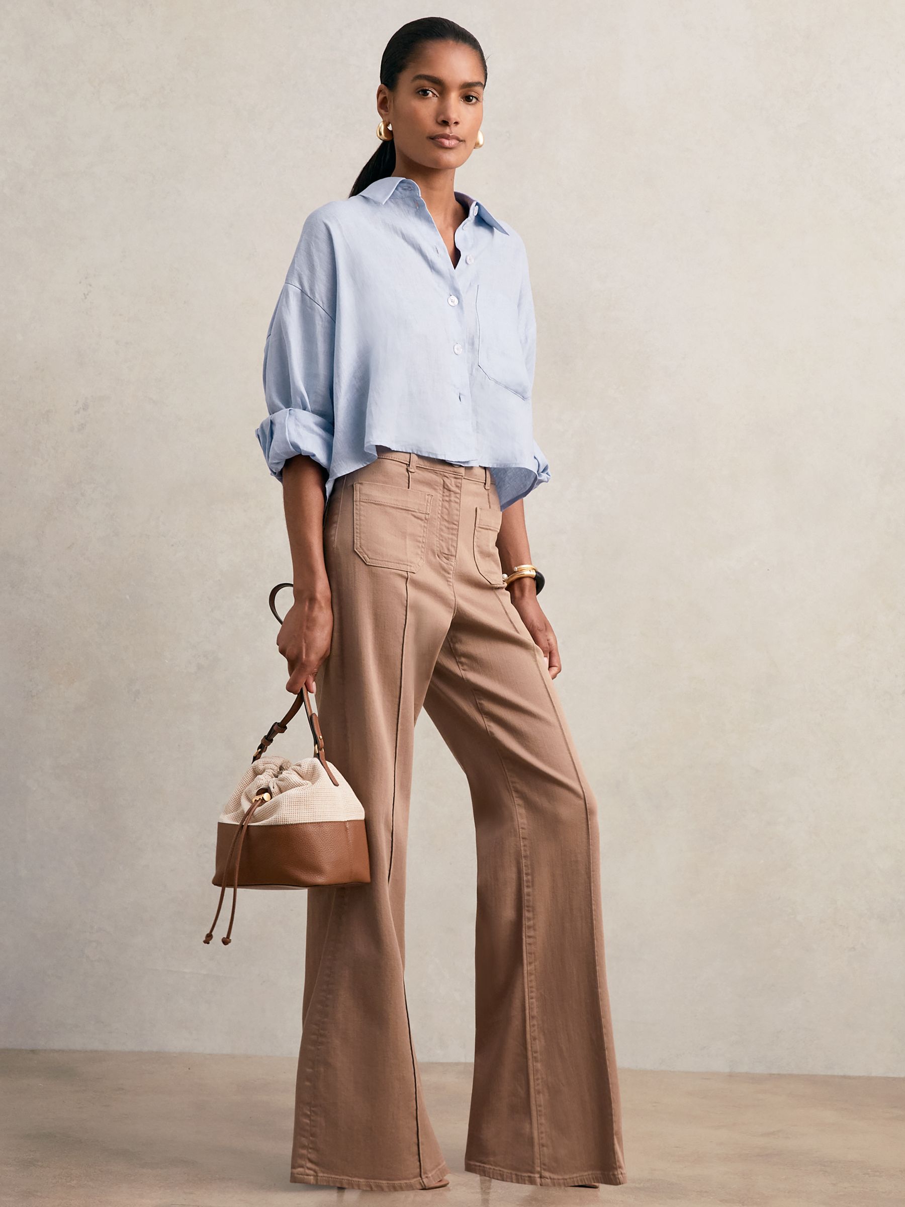 Oversize Linen Cropped Shirt in Blue