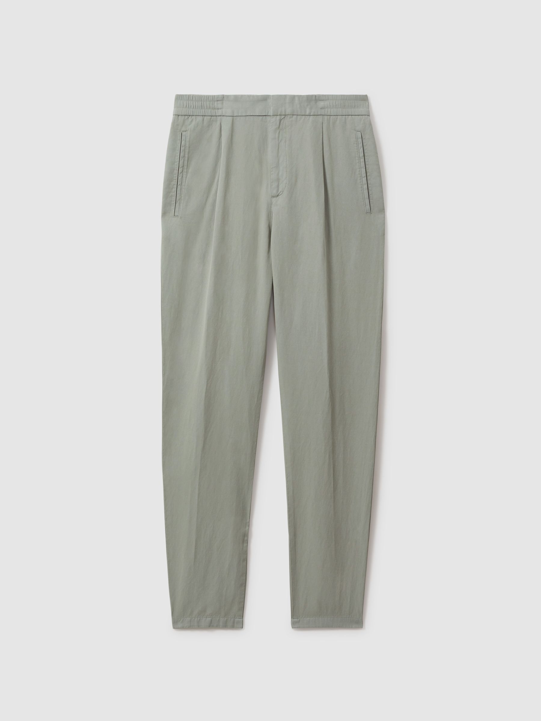 Relaxed Cotton/Linen Blend Elasticated Waist Trousers in Pistachio