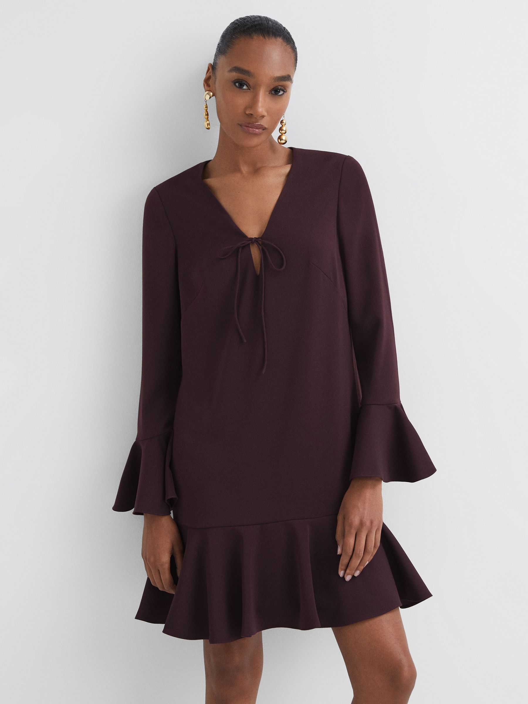 Florere V-Neck Mini Dress in Burgundy