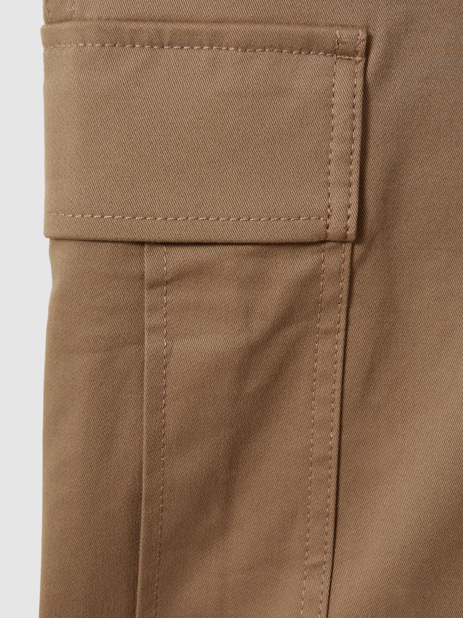 Cotton Blend Wide Leg Cargo Trousers in Camel