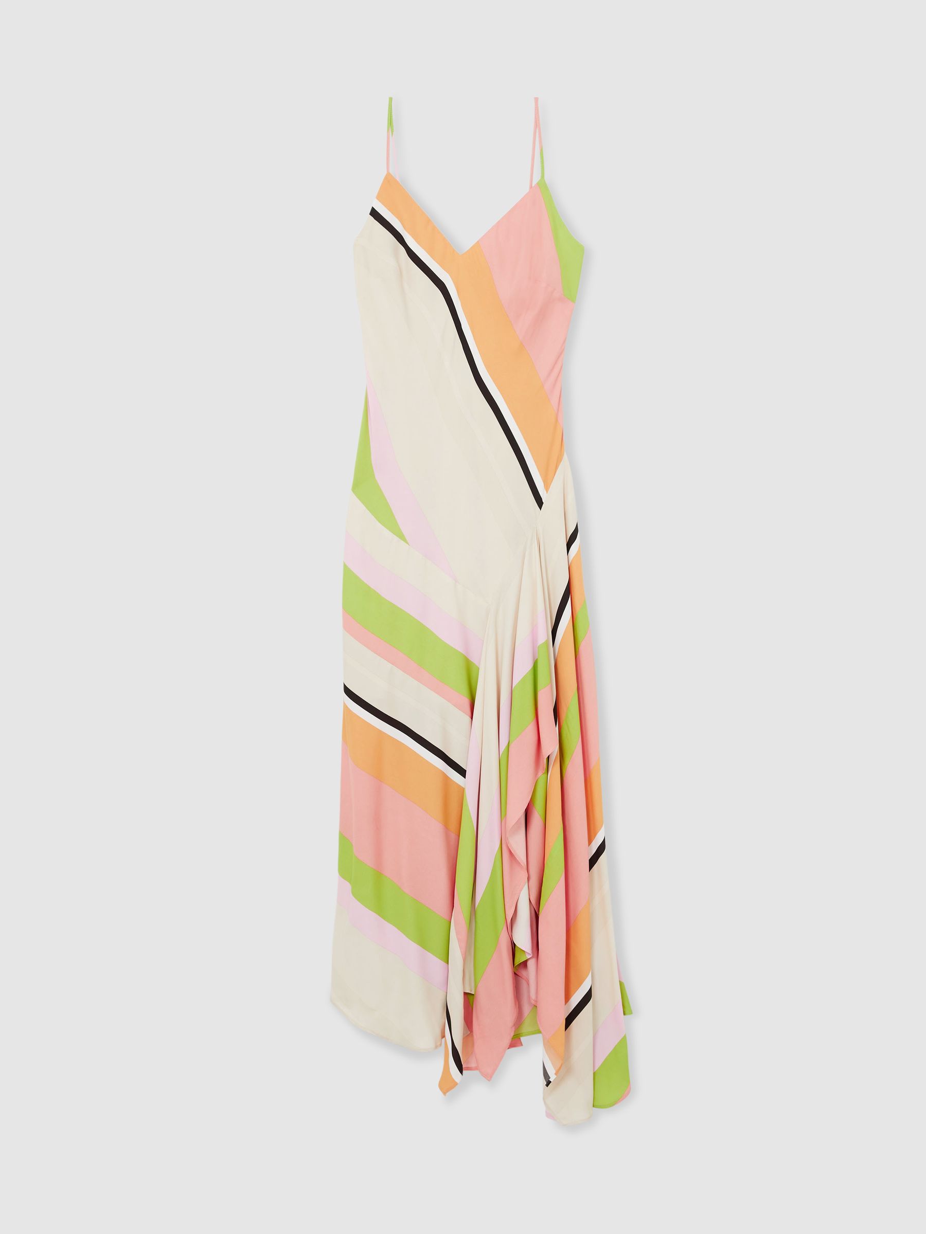 Stripe-Print Handkerchief Maxi Dress in Pink/Green