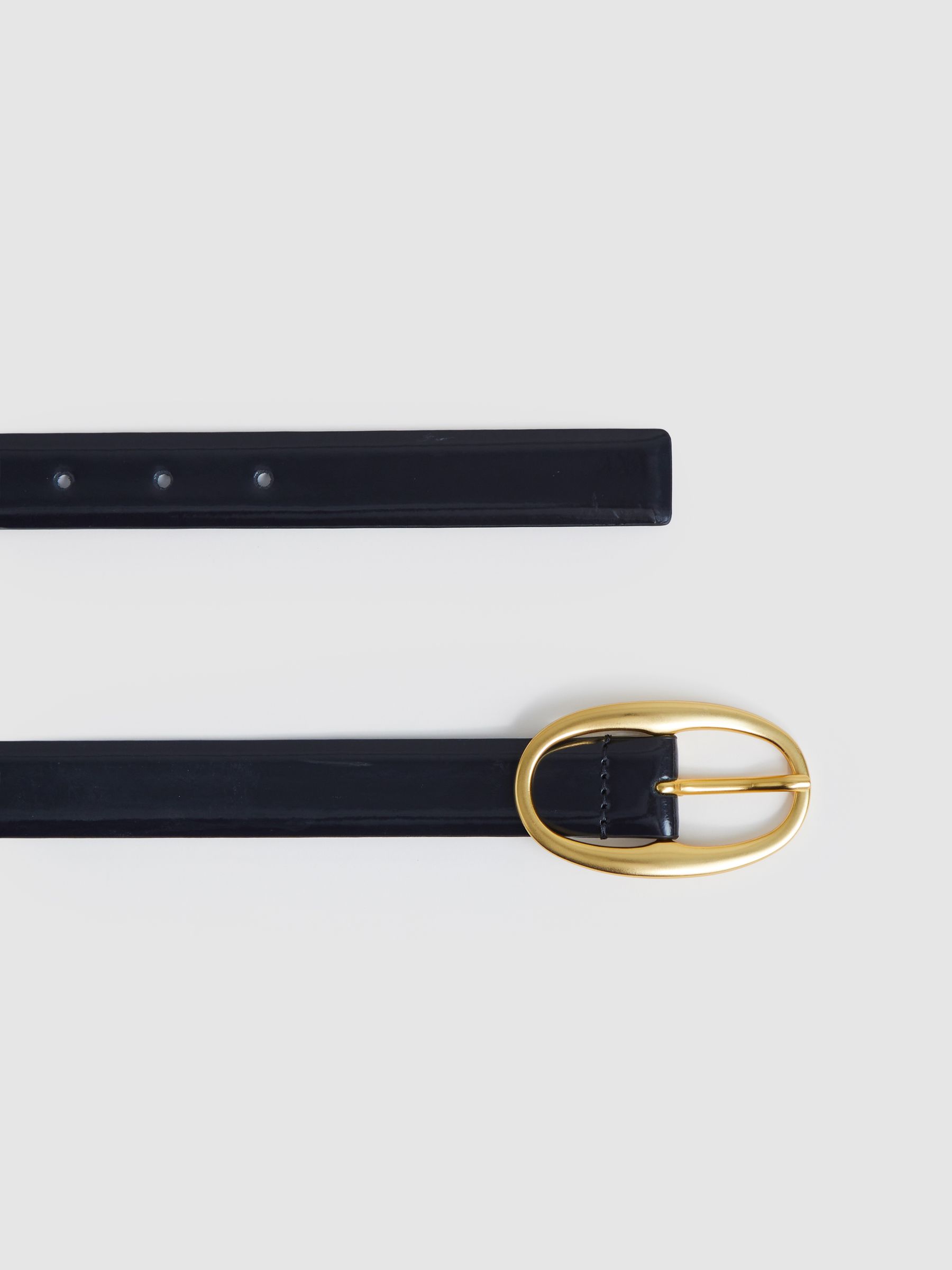 Patent Leather Oval Buckle Belt in Navy