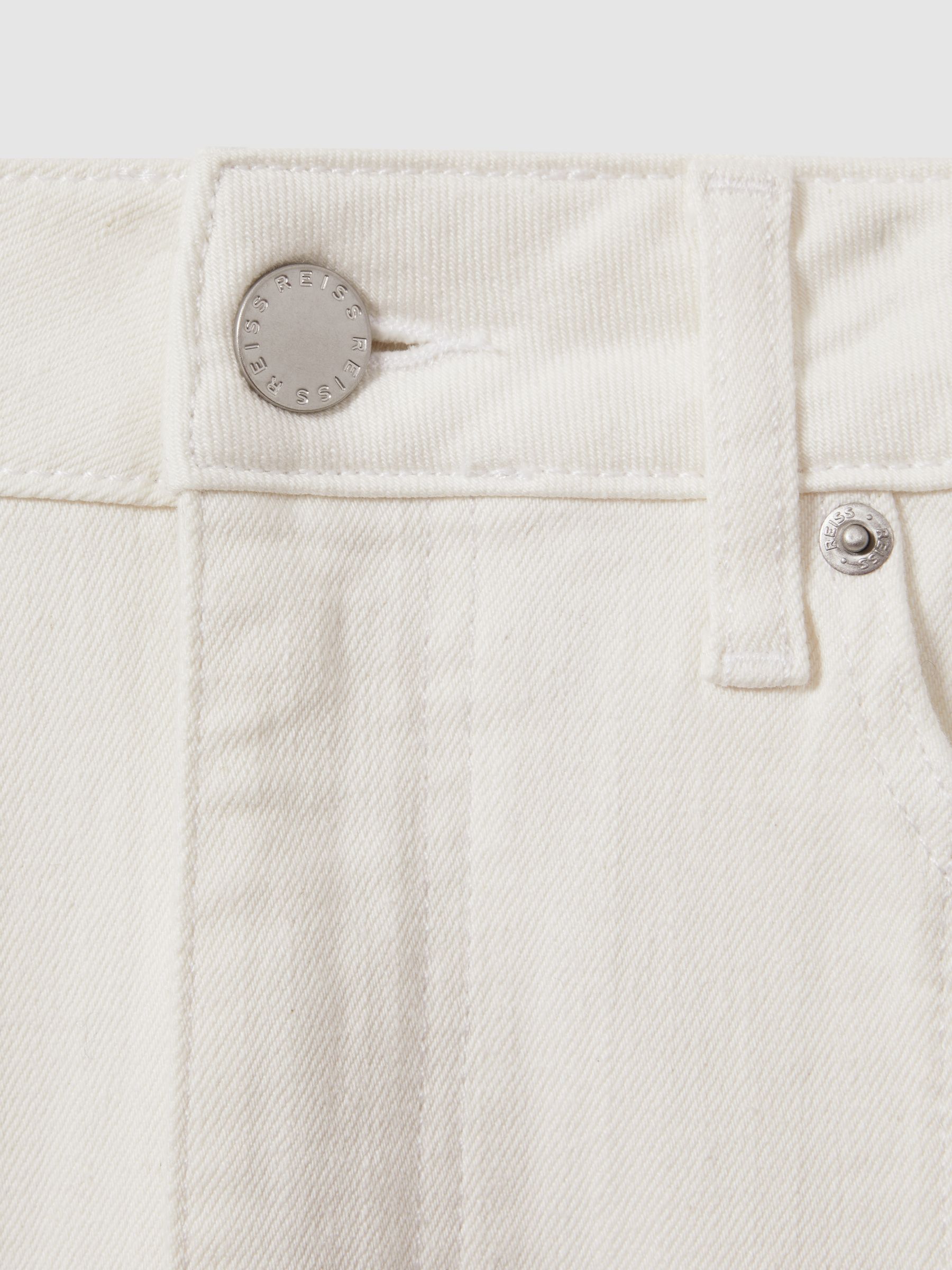 High Rise Denim Midi Skirt in Ivory