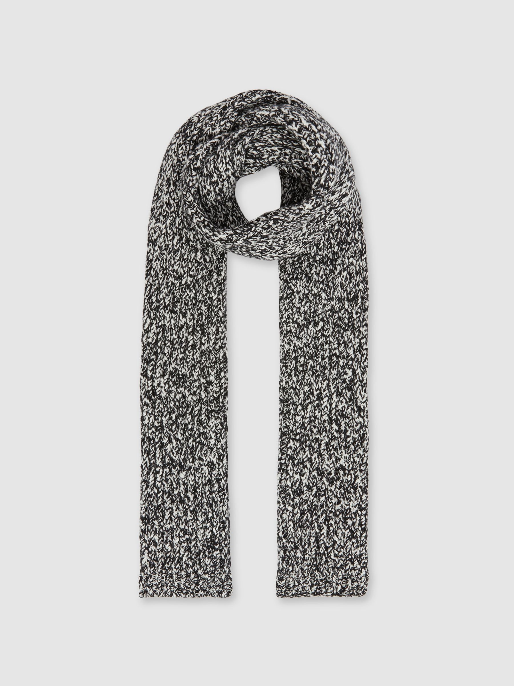 Cotton-Wool Ribbed Mouliné Scarf in Black/White