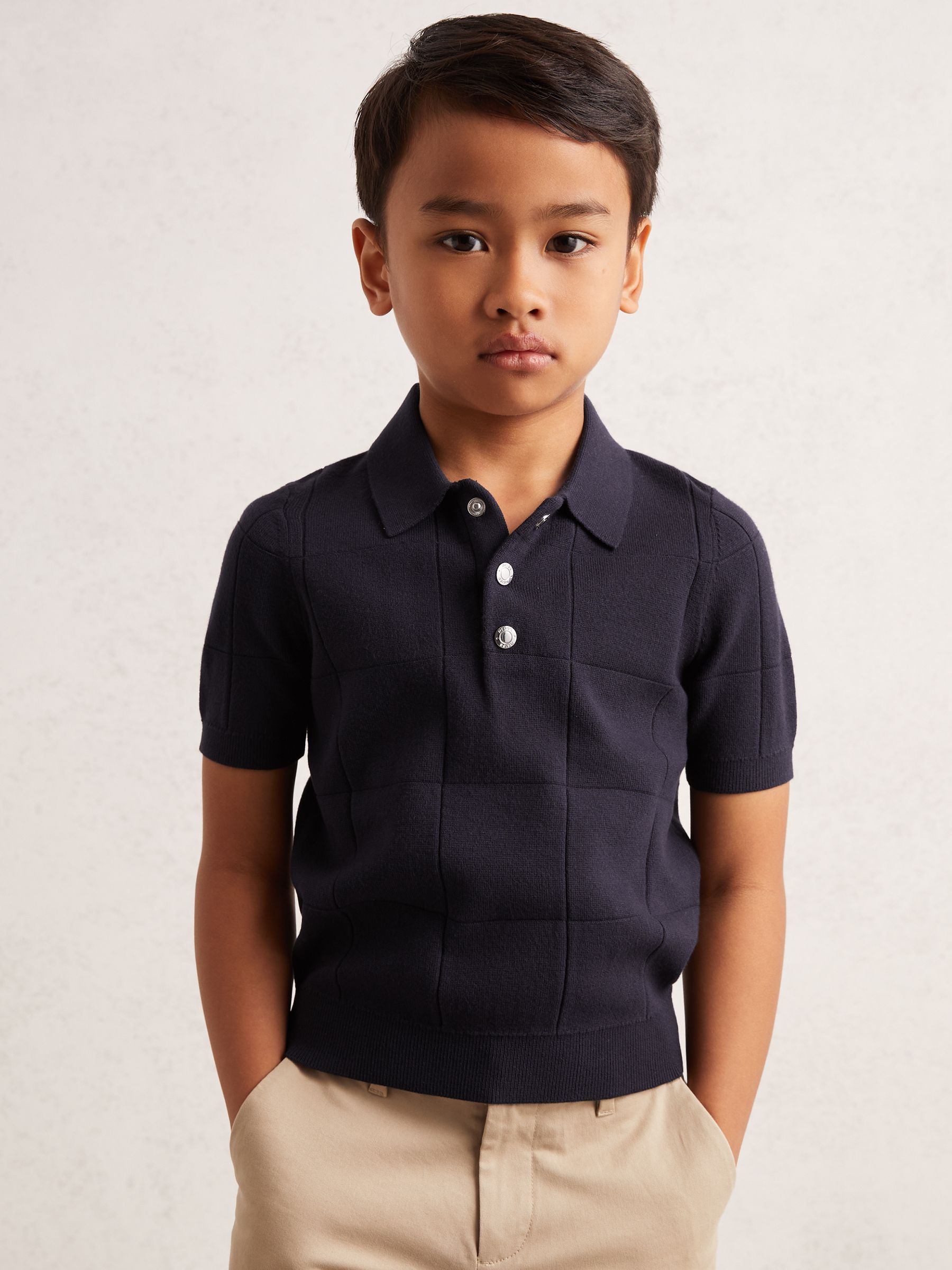 13-14 yrs Stitch-Detail Press-Stud Polo Shirt in Navy Blue