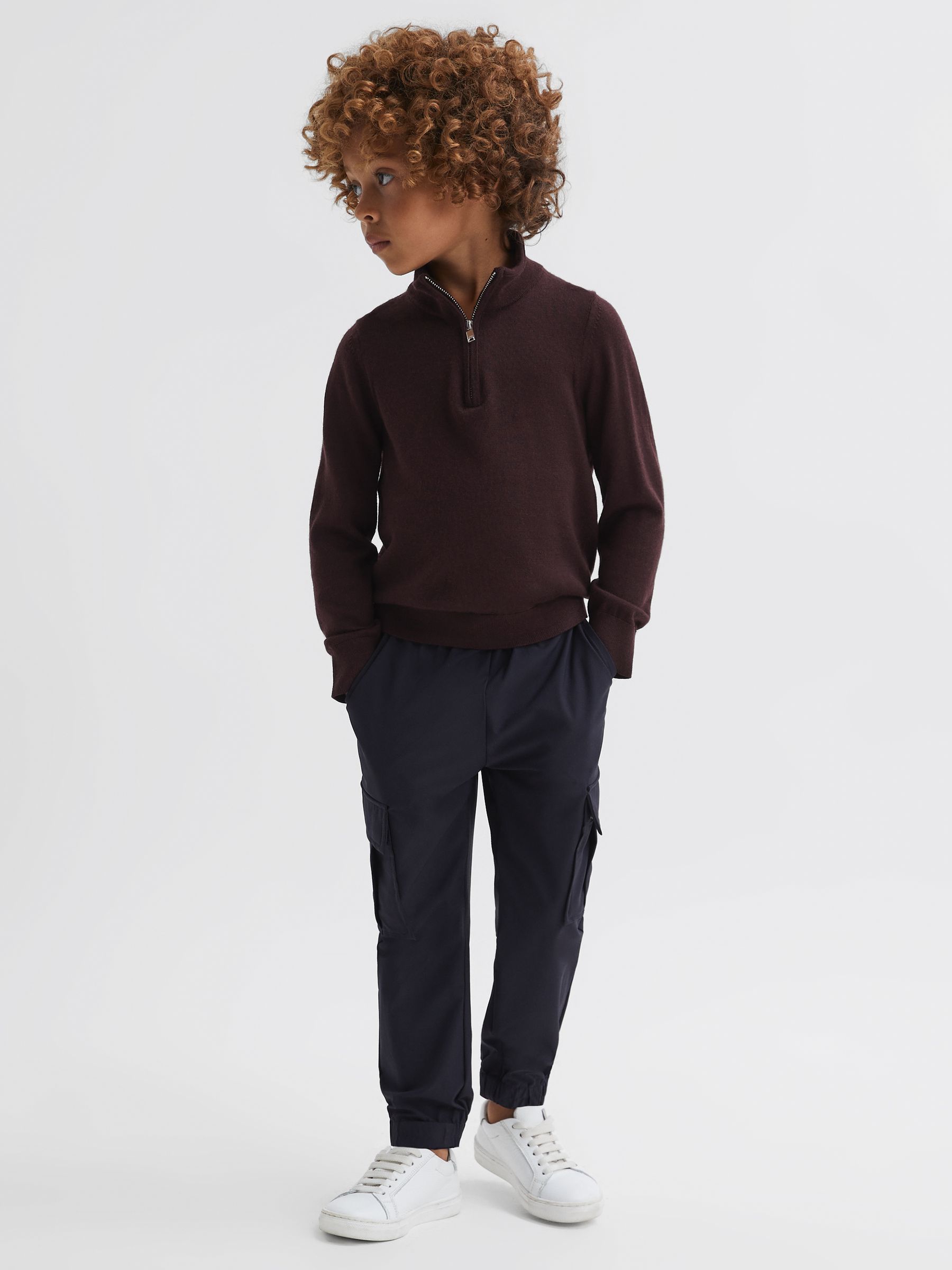 3-9 yrs Merino Wool Zip-Neck Jumper in Bordeaux