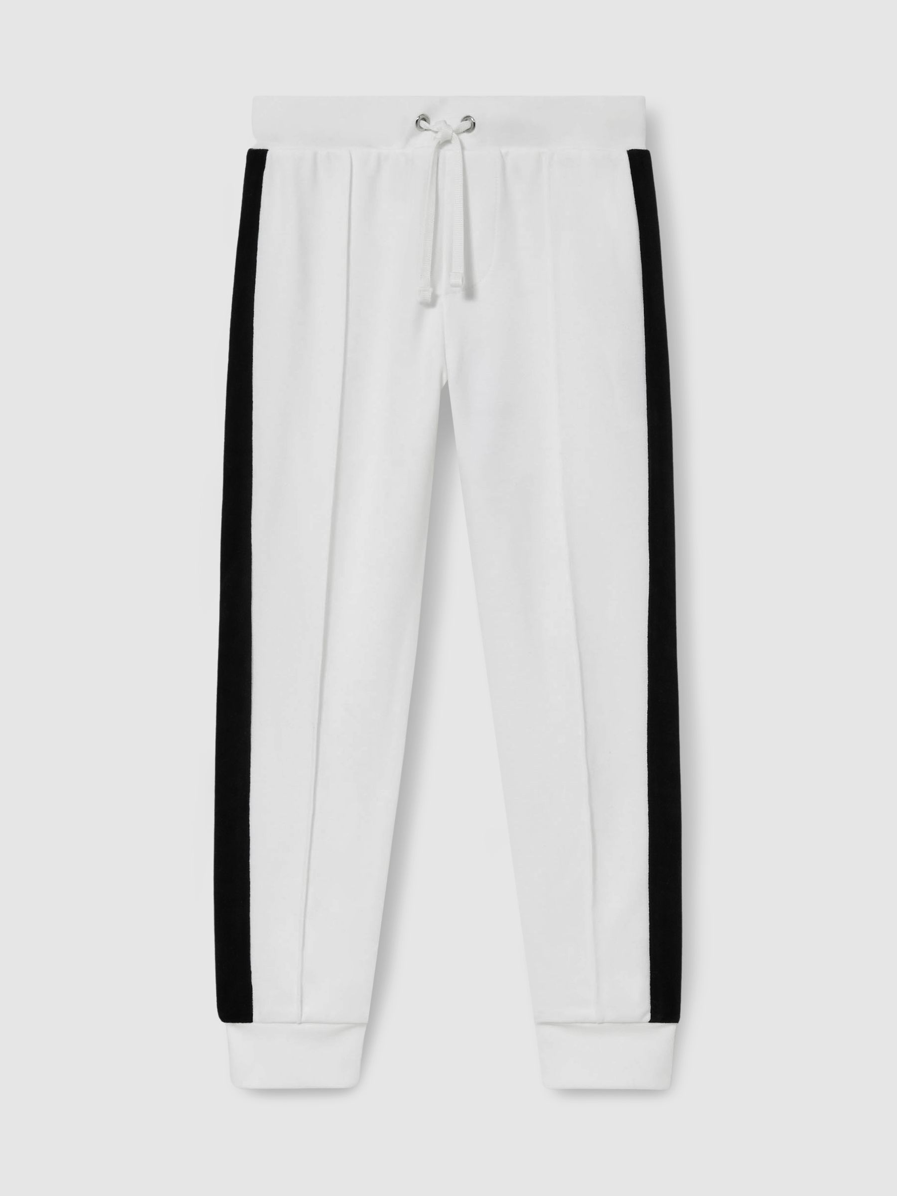 9-13 yrs Interlock Velour-Stripe Joggers in White/Emerald Green