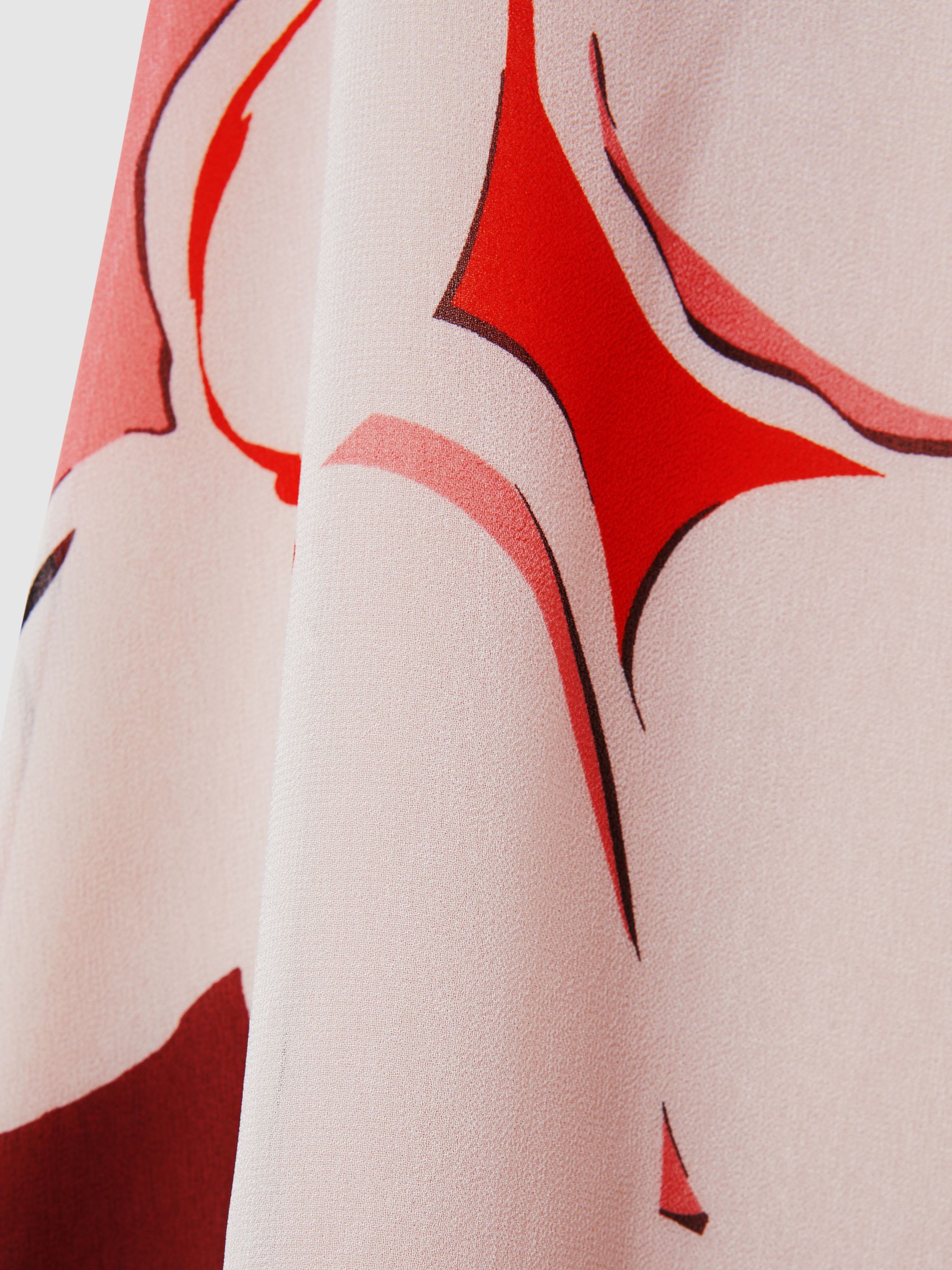 Printed Open Back Midi Dress in Red