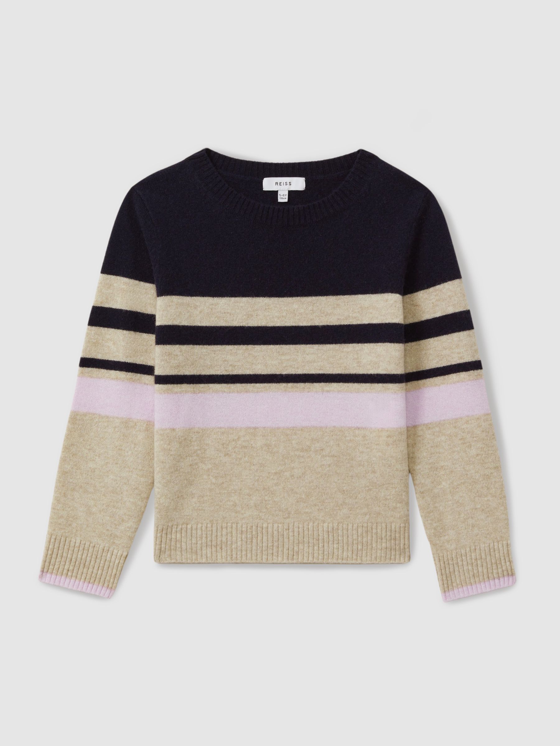 9-13 yrs Wool Blend Striped Crew Neck Jumper in Navy