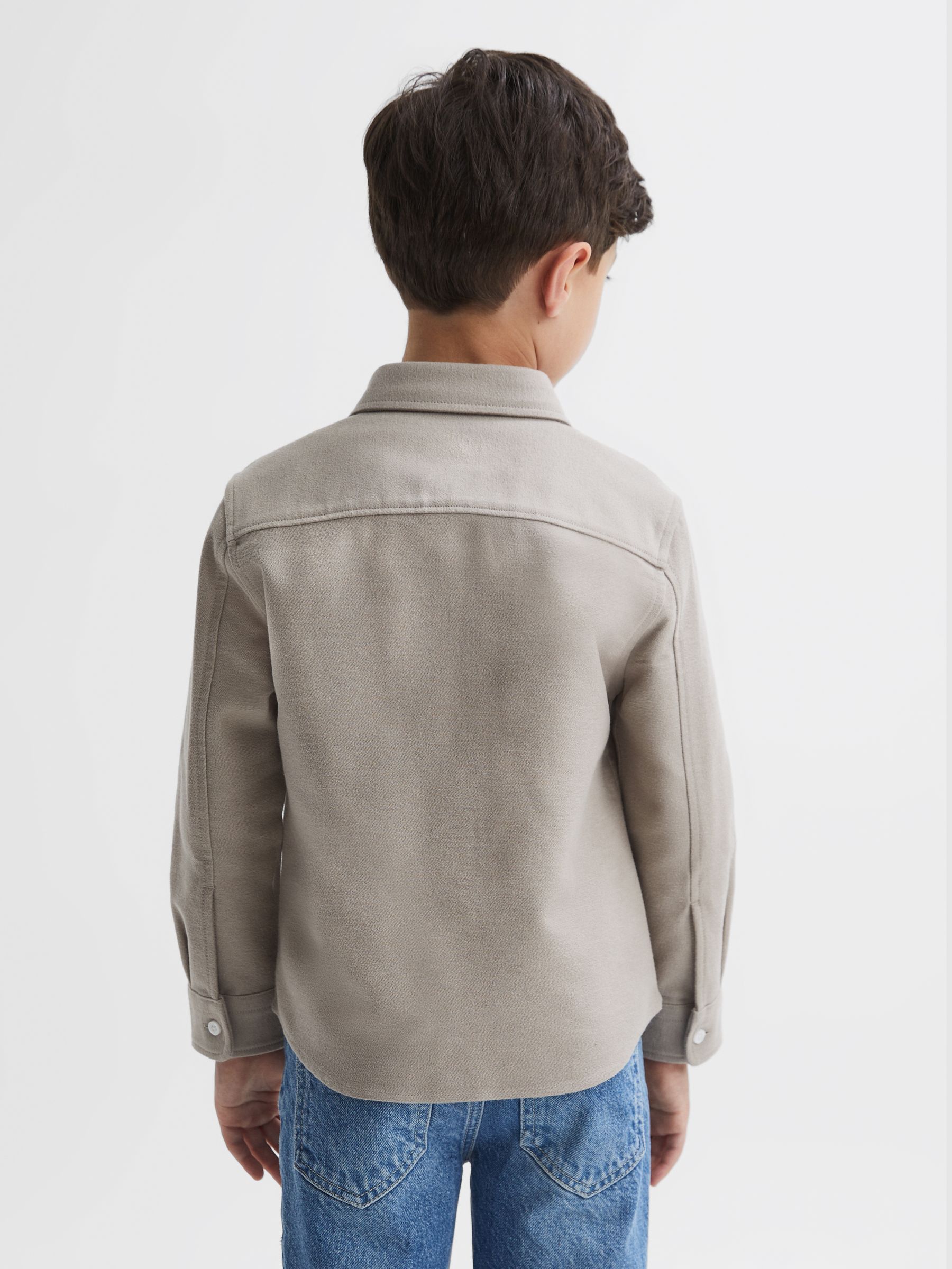 Senior Brushed Cotton Patch Pocket Overshirt in Oatmeal Melange