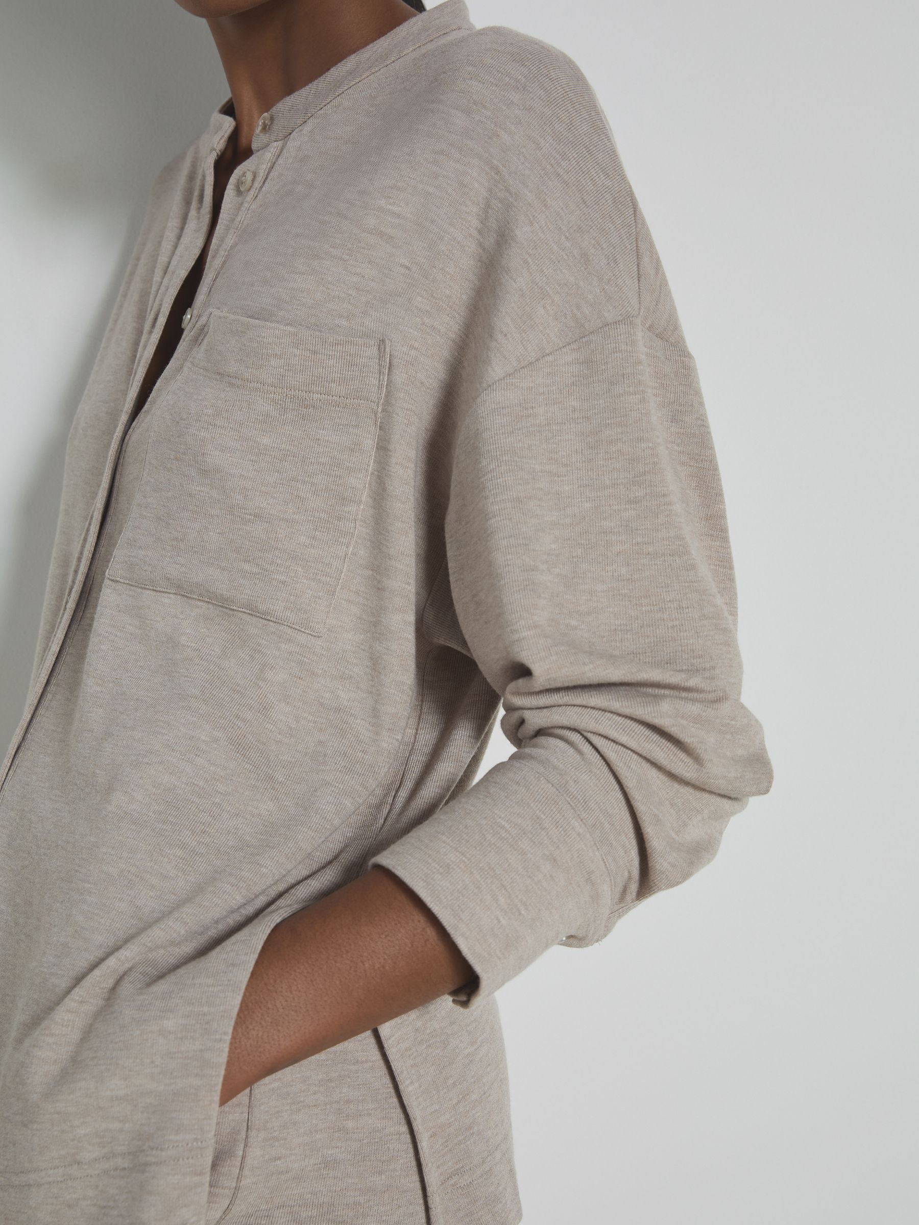 Thermal Jersey Grandad-Collar Shirt in Fawn