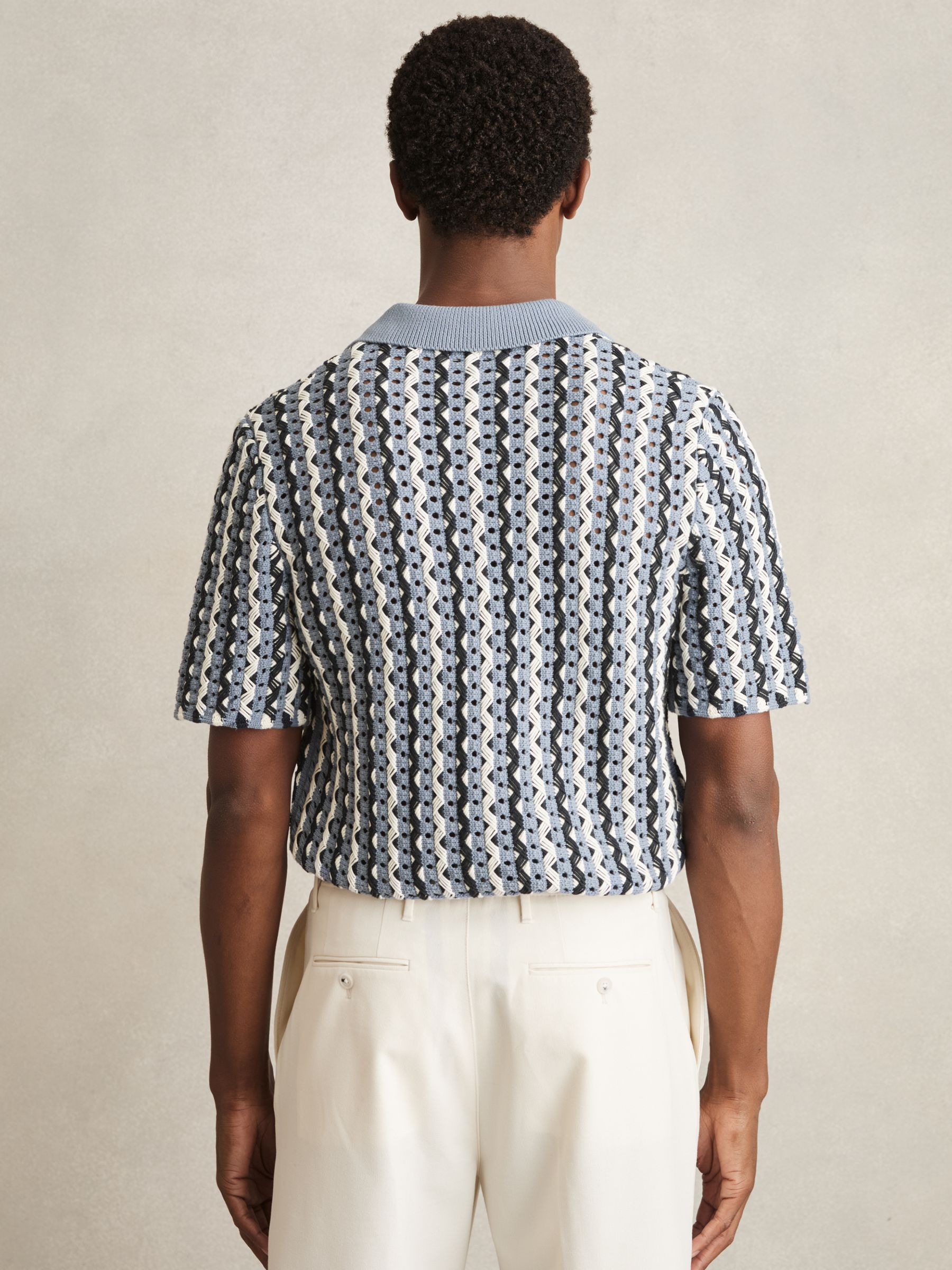 Textured-Knit Cuban-Collar Shirt in Airforce Blue