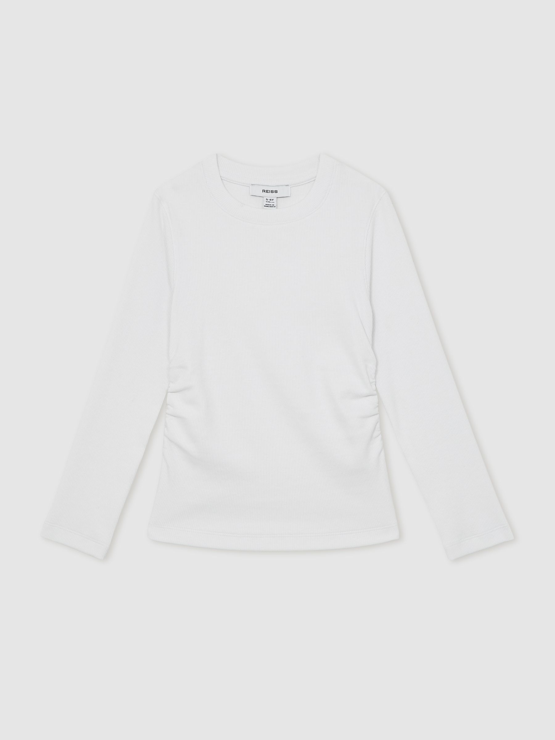 13-14 yrs Cotton Ruched Long-Sleeve T-Shirt with Stretch in Ivory