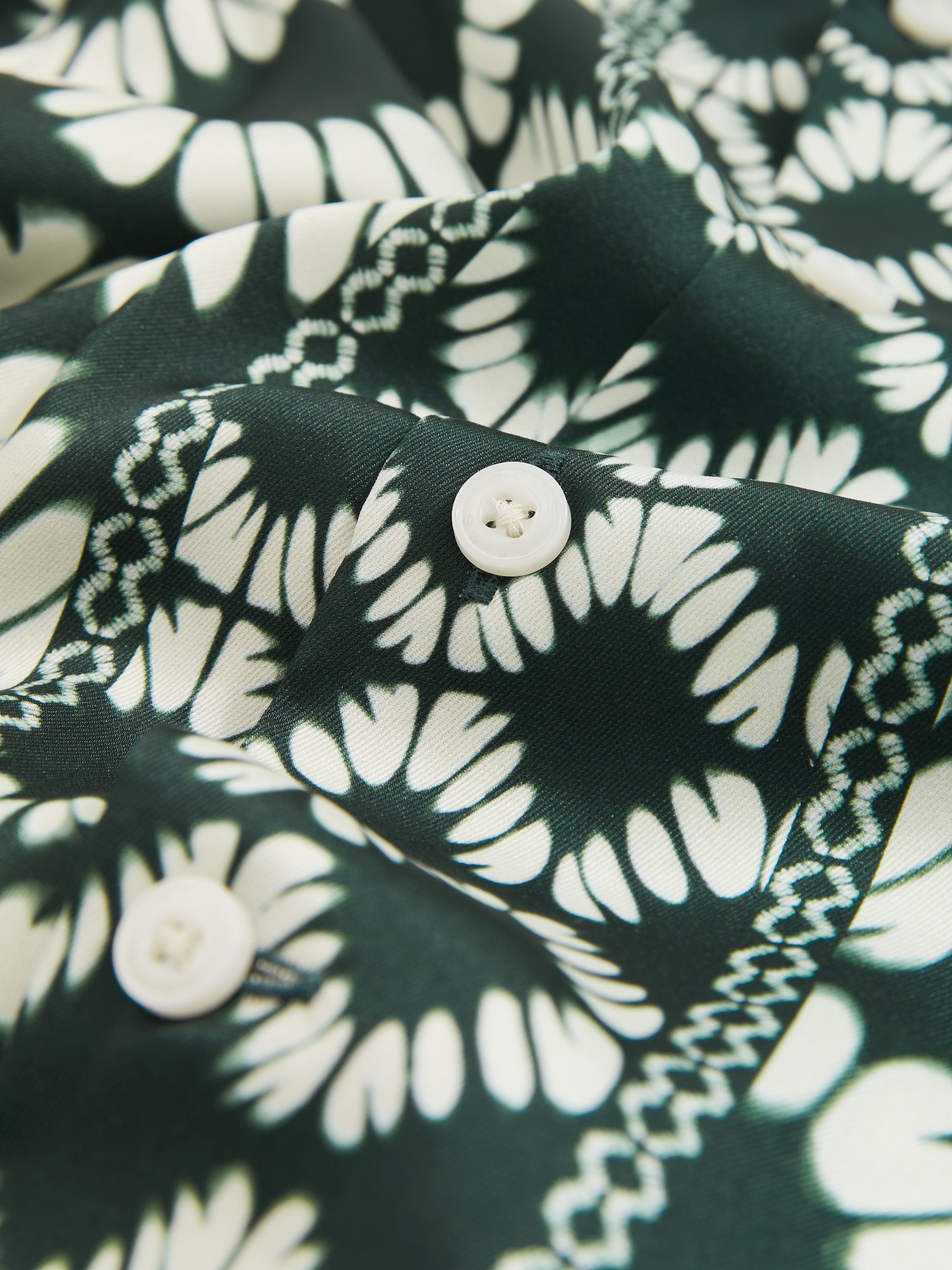 9-13 yrs Abstract Print Cuban Collar Shirt in Green