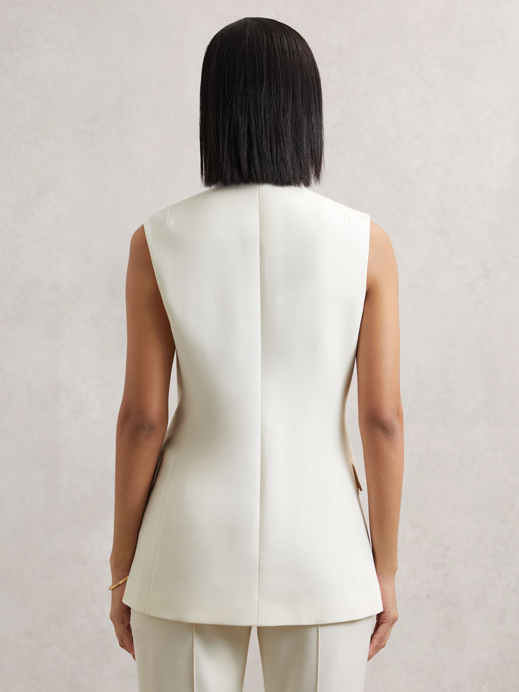 High-Neck Longline Waistcoat in Cream