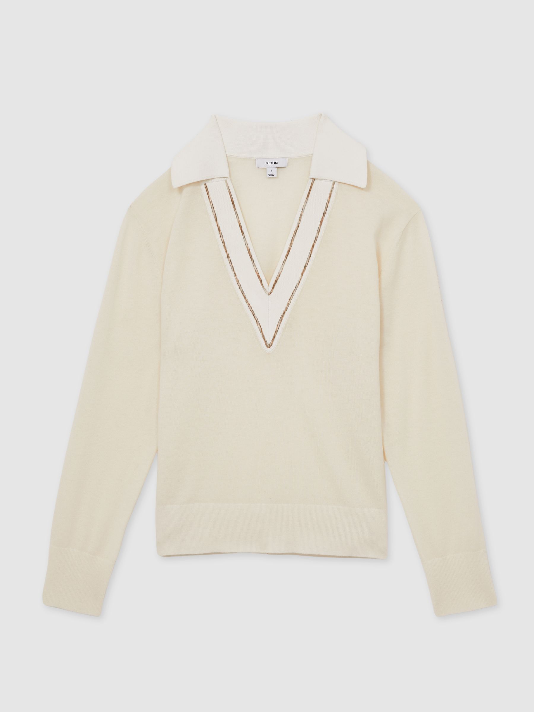 Wool Collared Cricket Jumper in Ivory