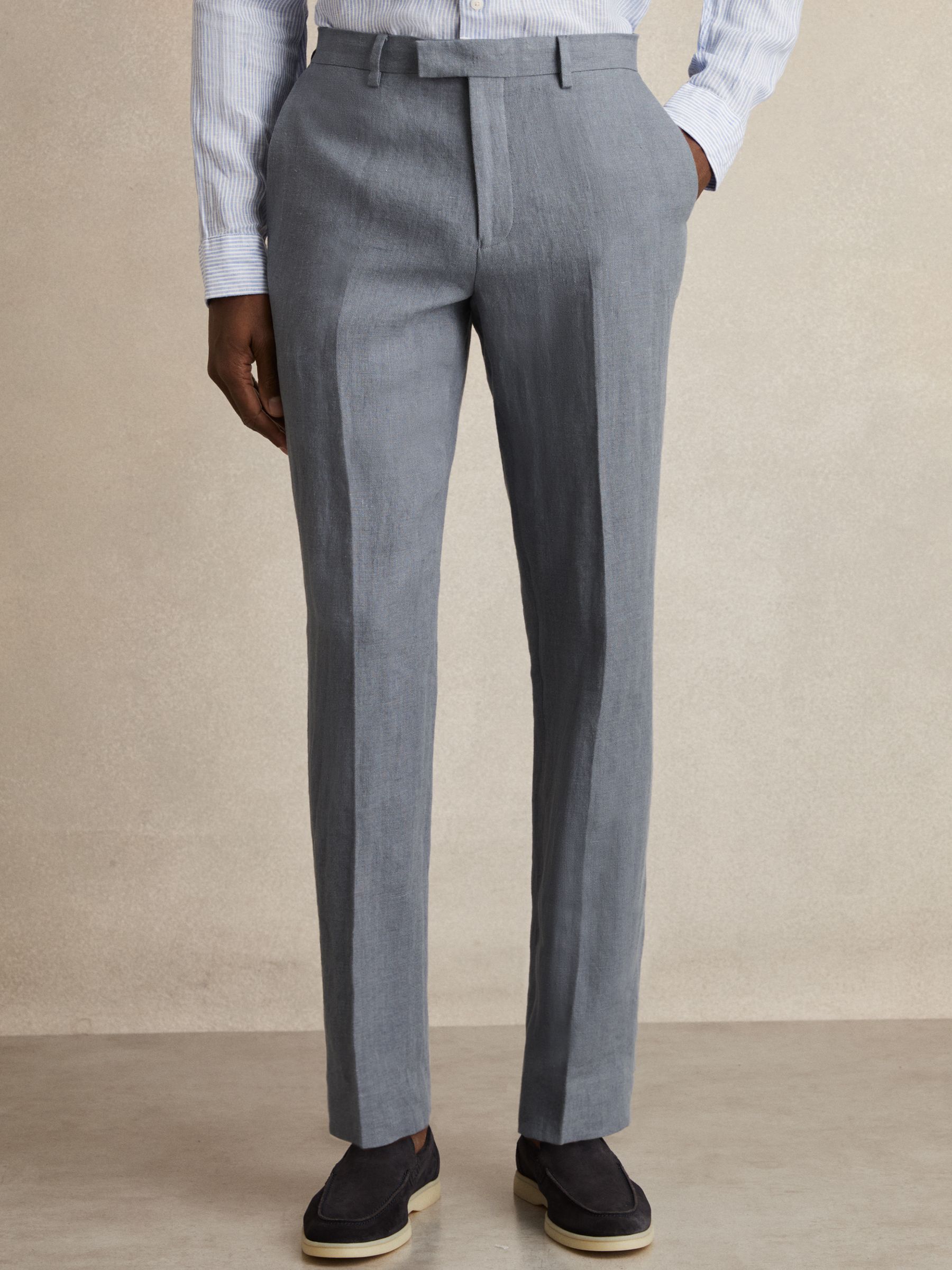 Linen Slim-Fit Suit Trousers in Airforce Blue