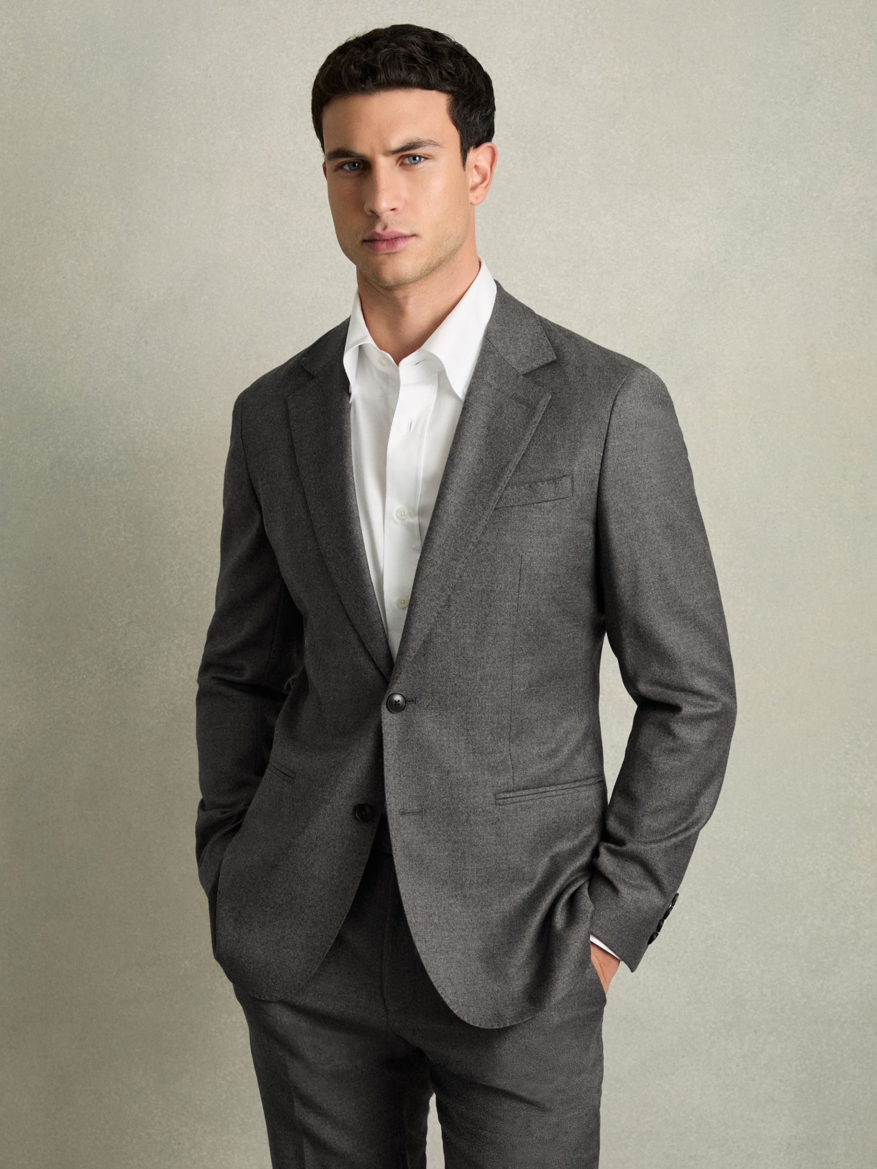 Slim-Fit Wool-Blend Suit Blazer in Grey Melange