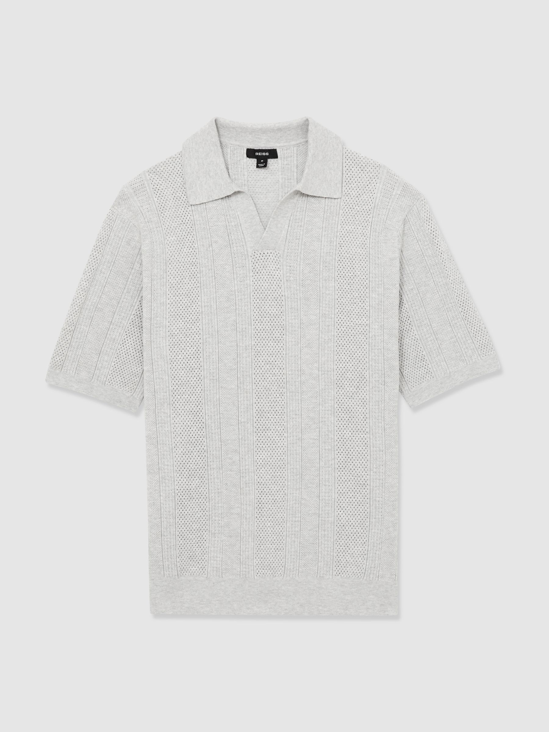 Textured-Stripe Knitted Polo Shirt in Grey Melange