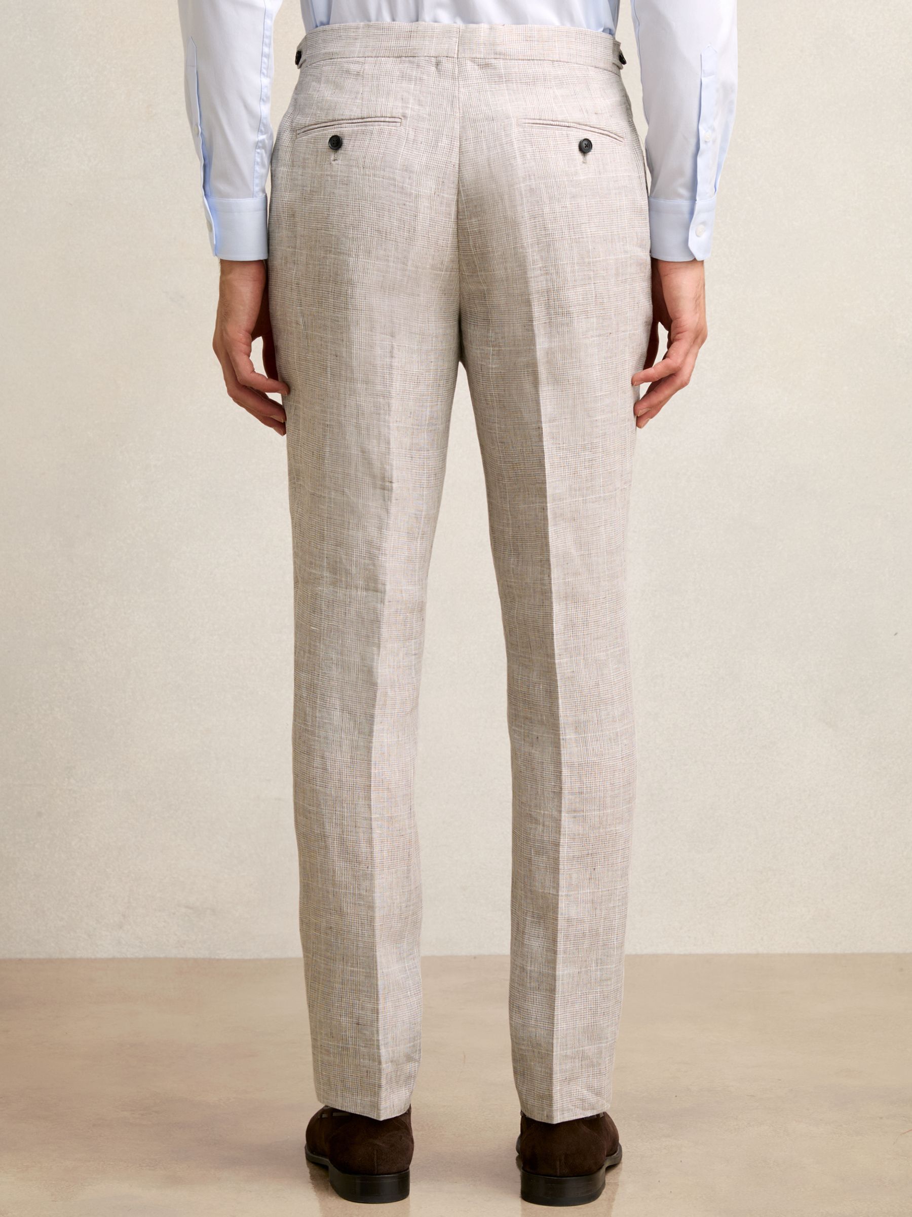 Linen Check Slim-Fit Suit Trousers in Oatmeal