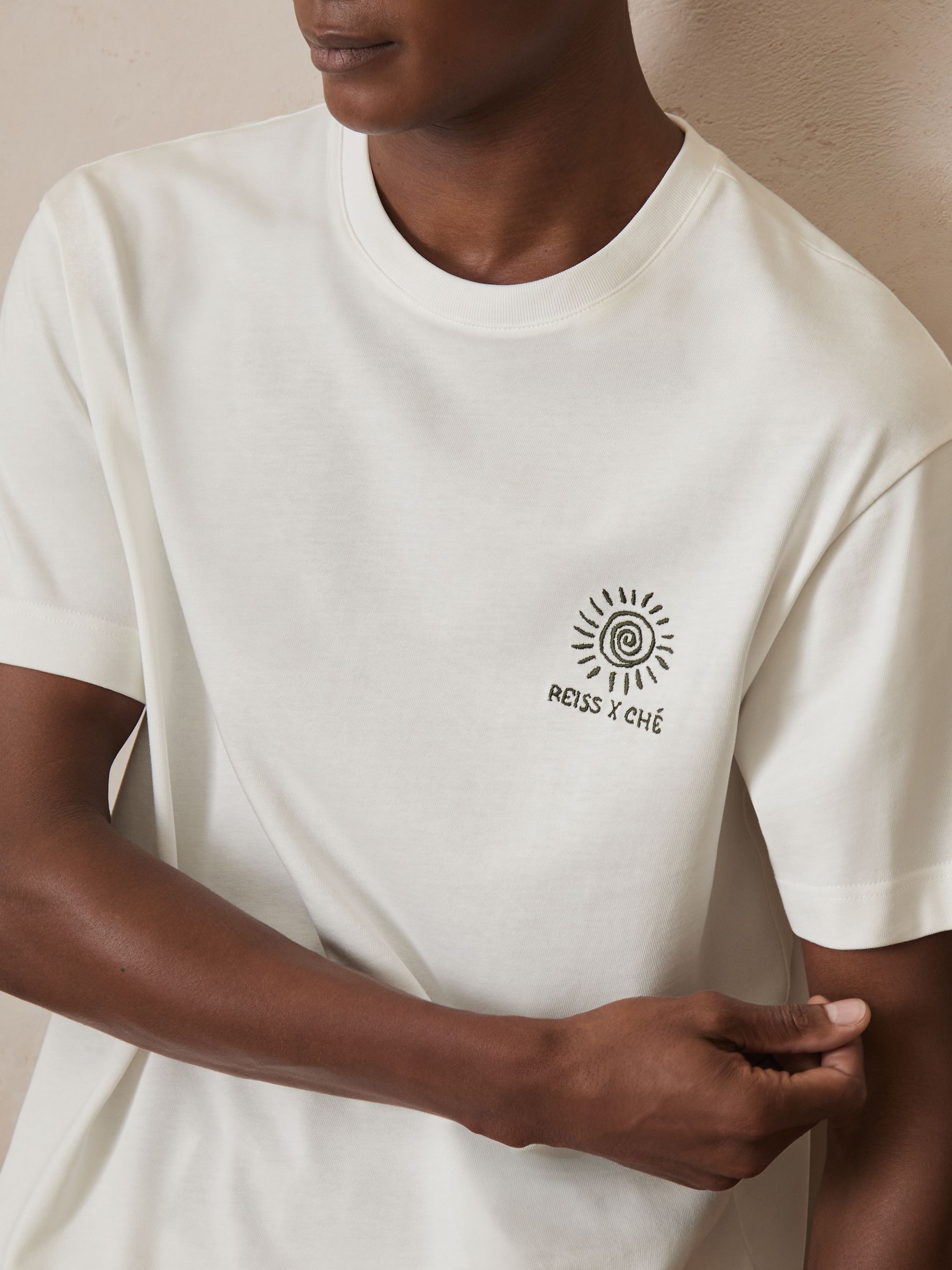 Reiss | Ché Cotton Palm-Tree T-Shirt in White