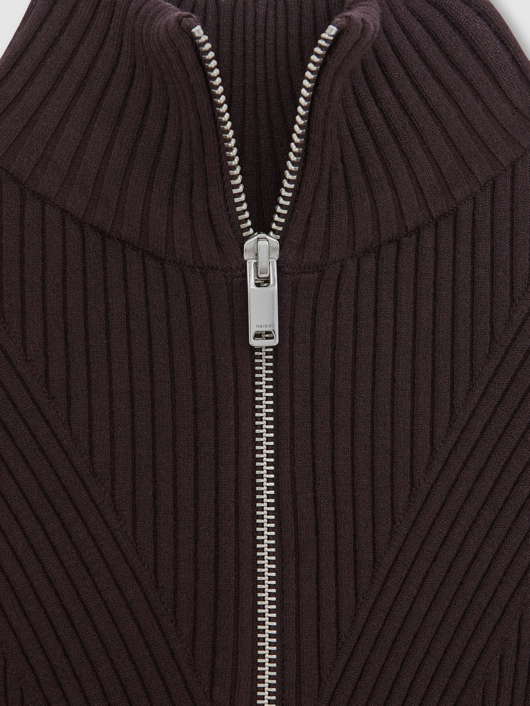 Rib-Knit Belted Half-Zip Flippy Dress in Plum Purple