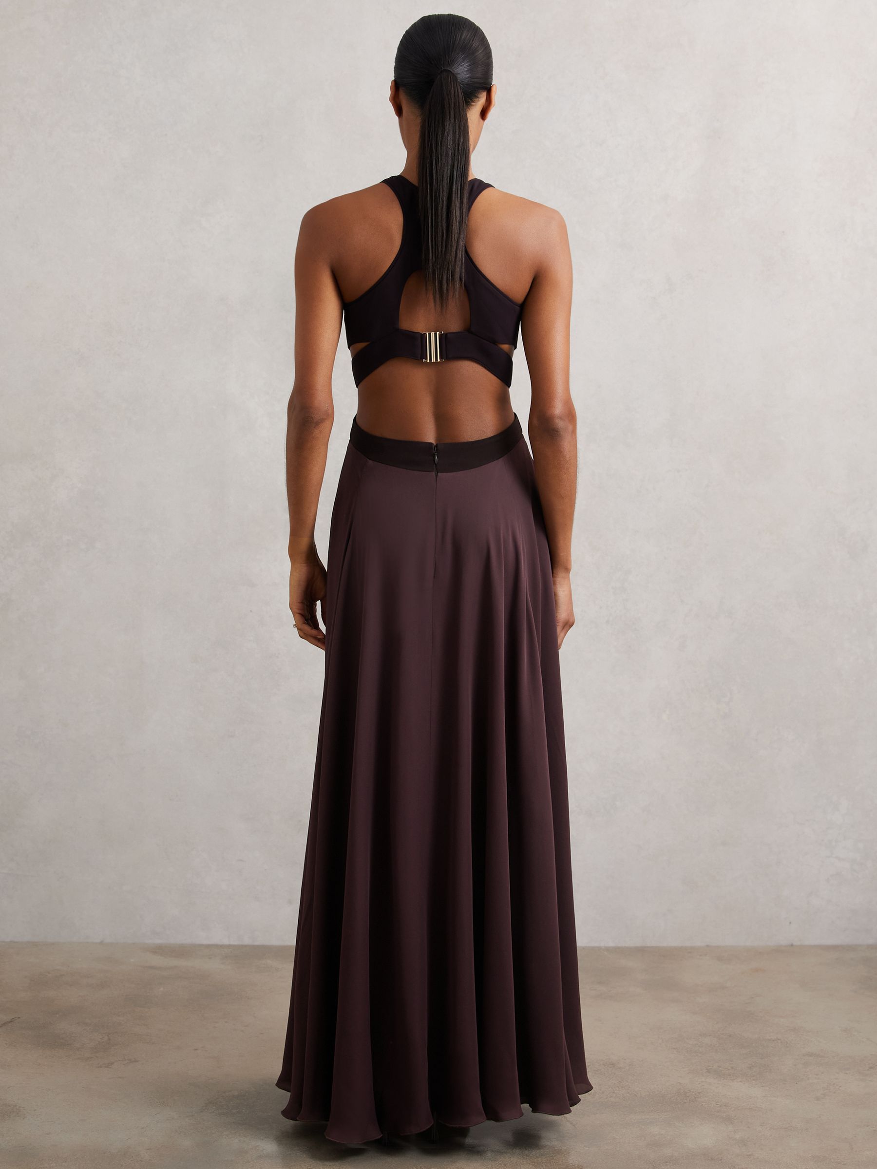 Cut-Out Racerback Maxi Dress in Burgundy
