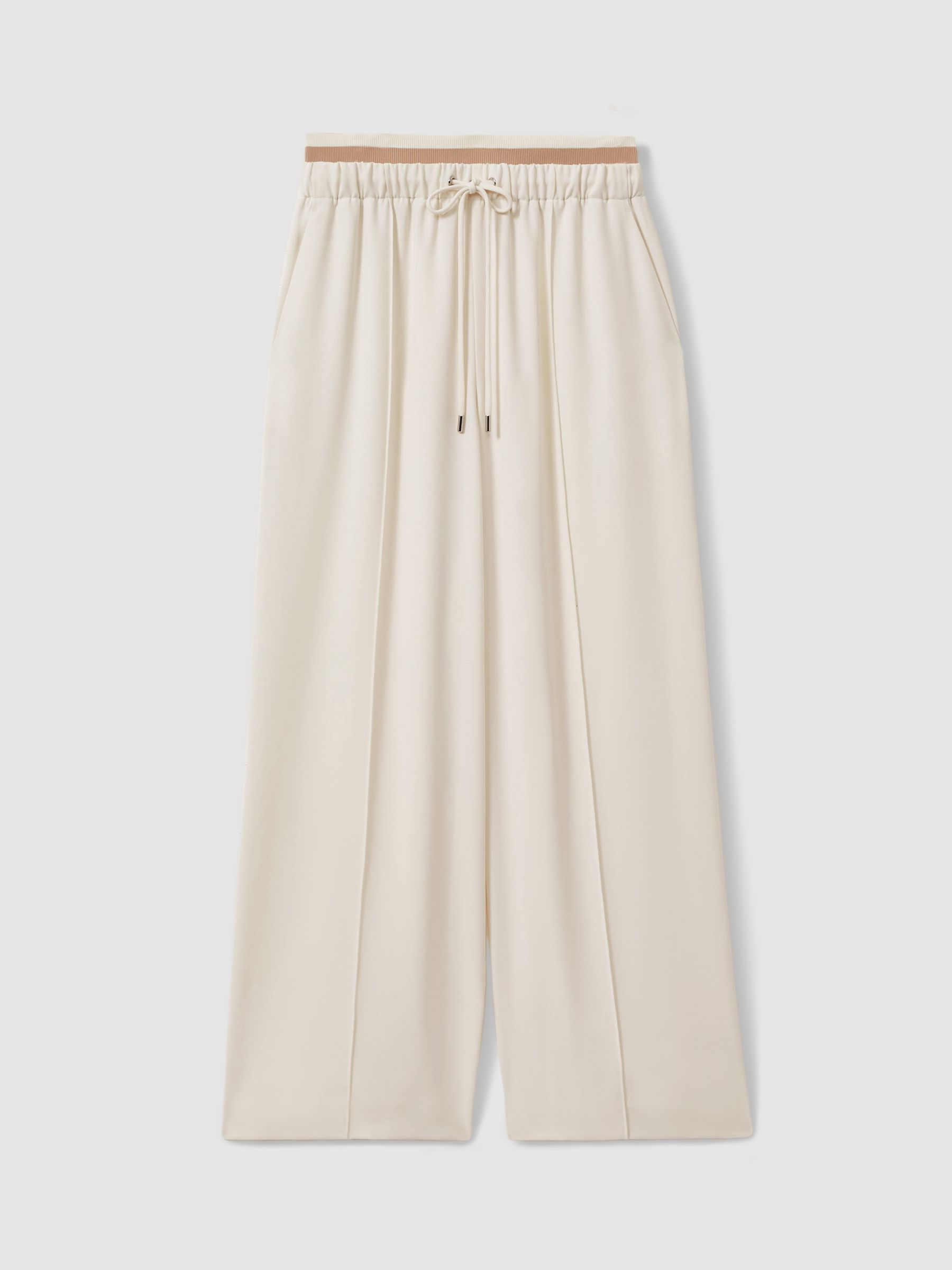 Waistband Detail Wide Leg Trousers in Cream