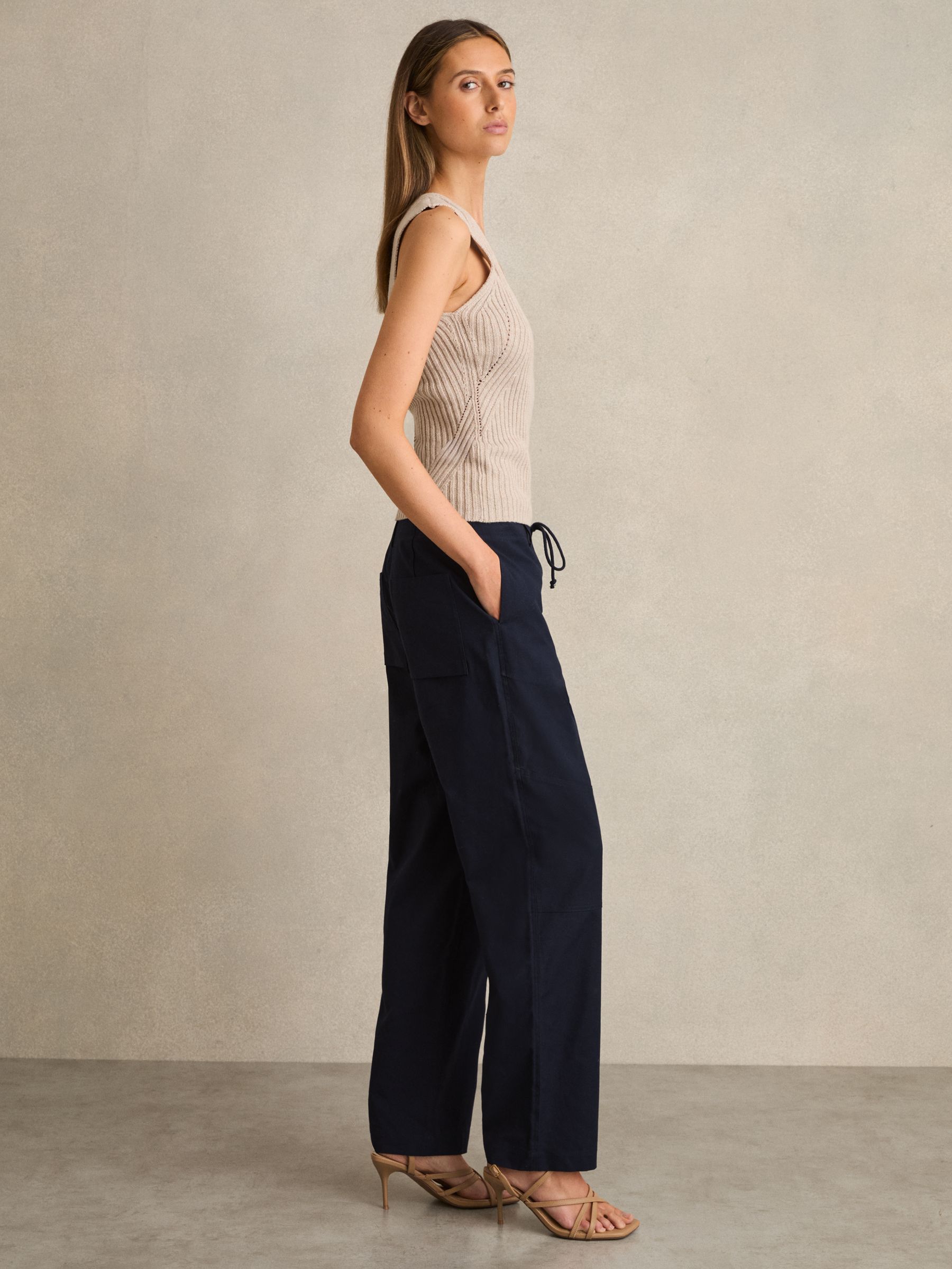 Lace-up Tapered Trousers in Navy