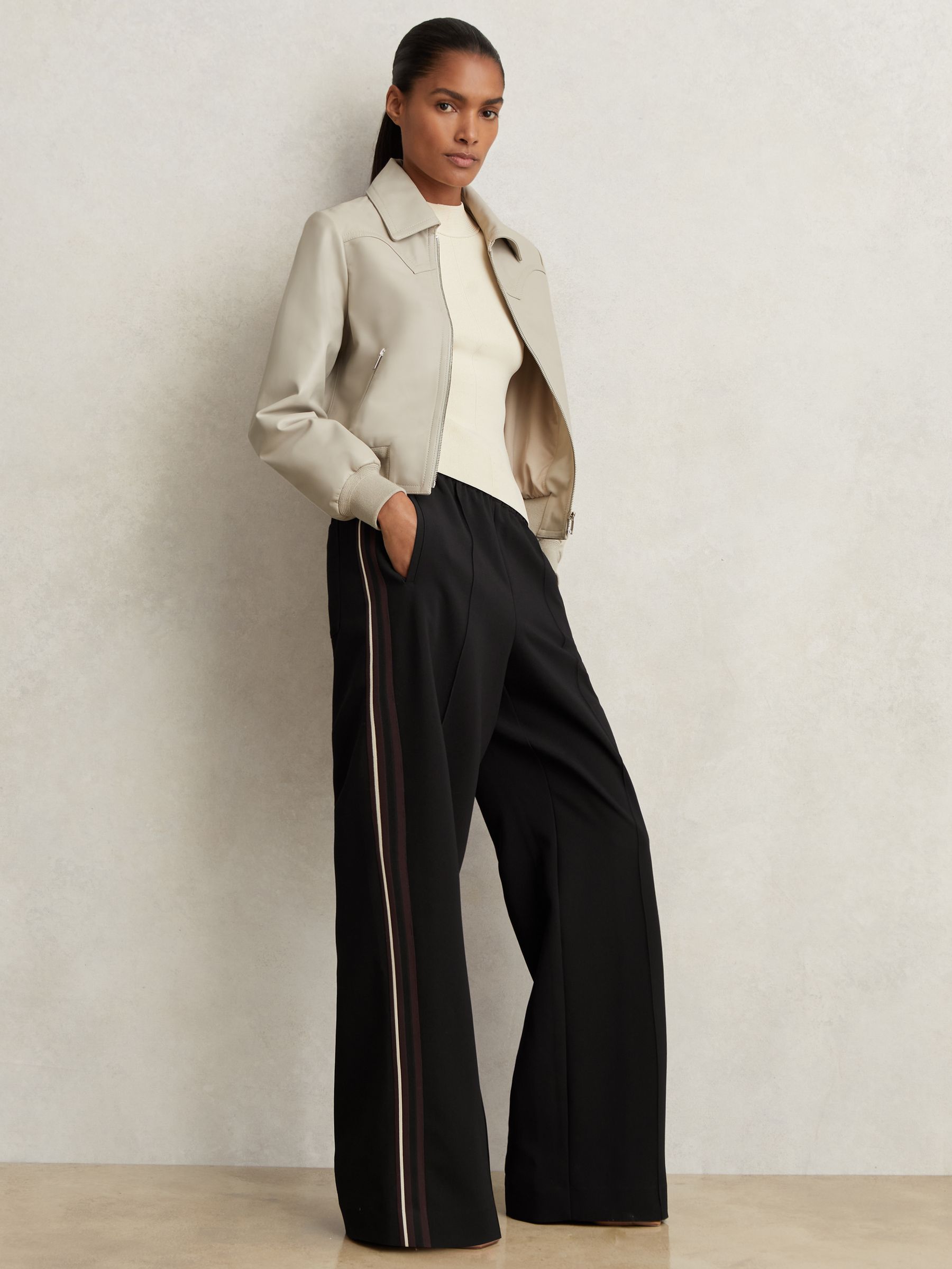 Side-Stripe Wide-Leg Trousers in Black