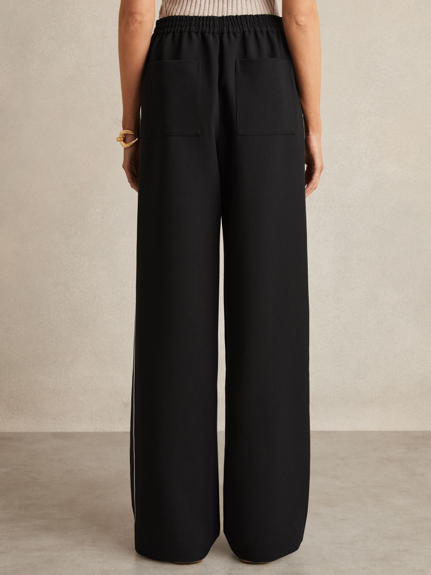 Side-Stripe Wide-Leg Trousers in Black