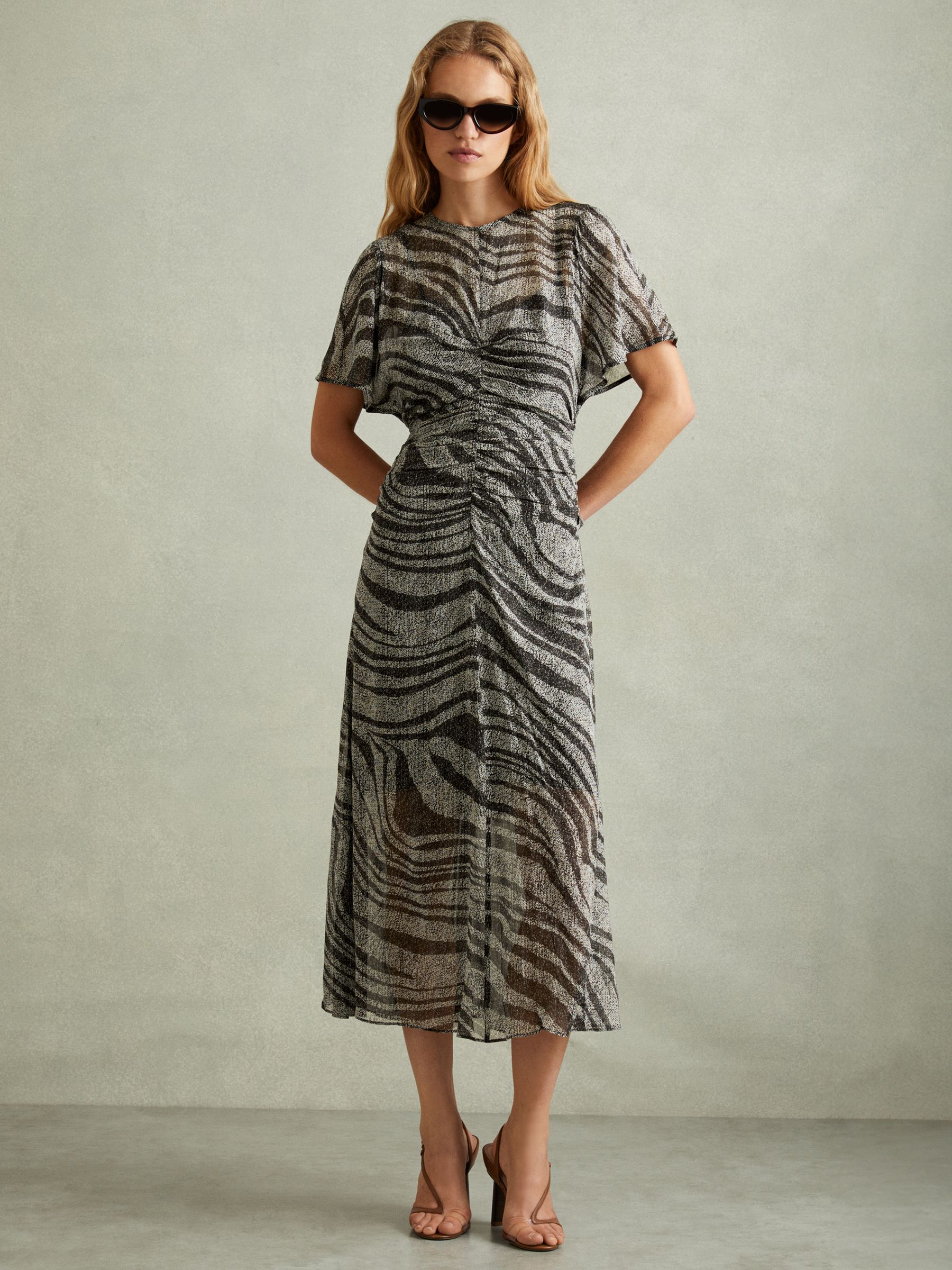 Animal Printed Midi Dress in Black/Grey