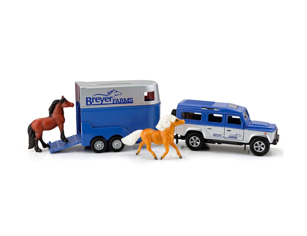 BREYER Stablemates Farms Land Rover & Tag-A-Long Trailer