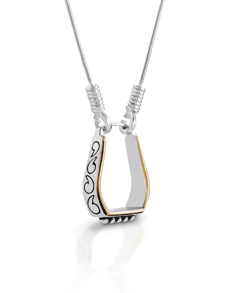 KELLY HERD Sterling Silver Two Tone Engraved Western Stirrup Necklace