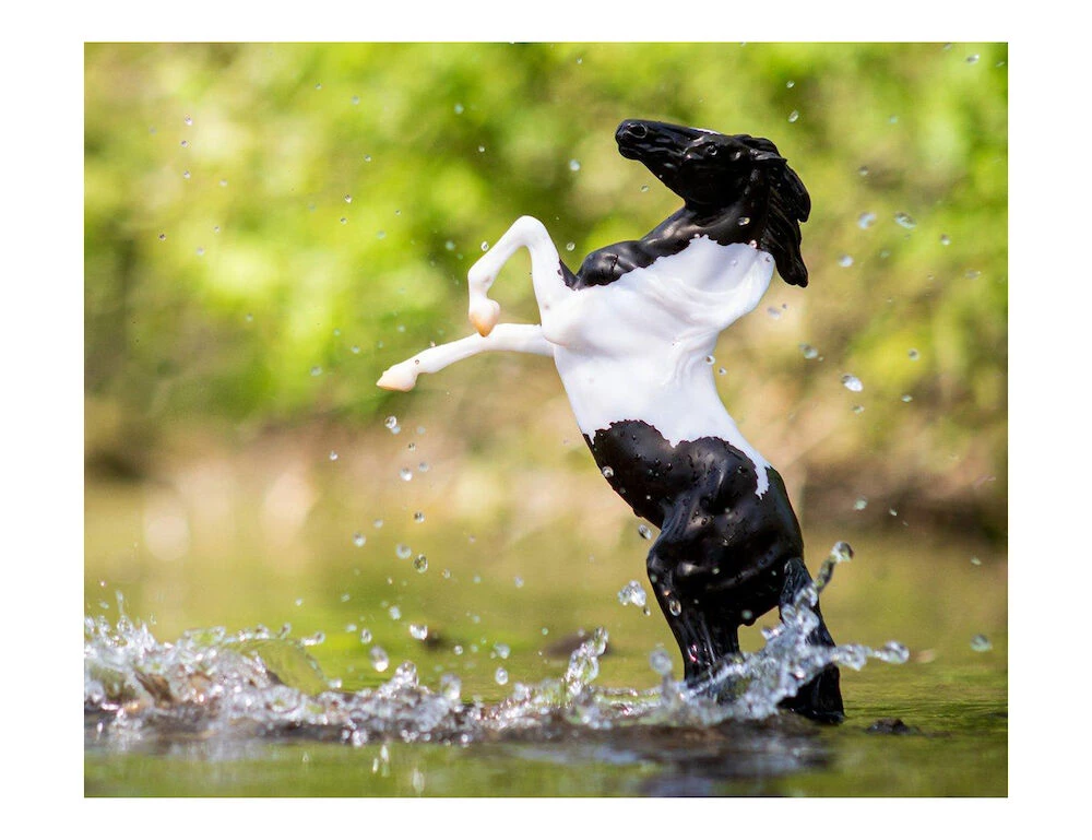 BREYER Freedom Black Pinto Rearing Mustang