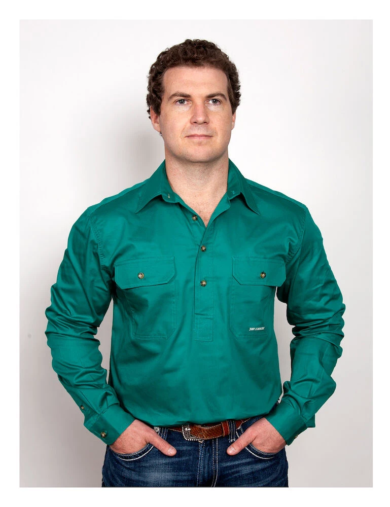 JUST COUNTRY Mens Cameron 1/2 Button Long Sleeve Workshirt