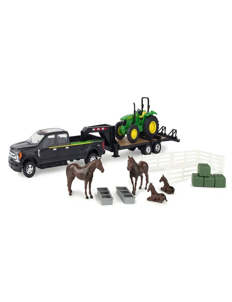 JOHN DEERE Ford Pickup With John Deere Tractor On Trailer (Plus Horses And Yards)
