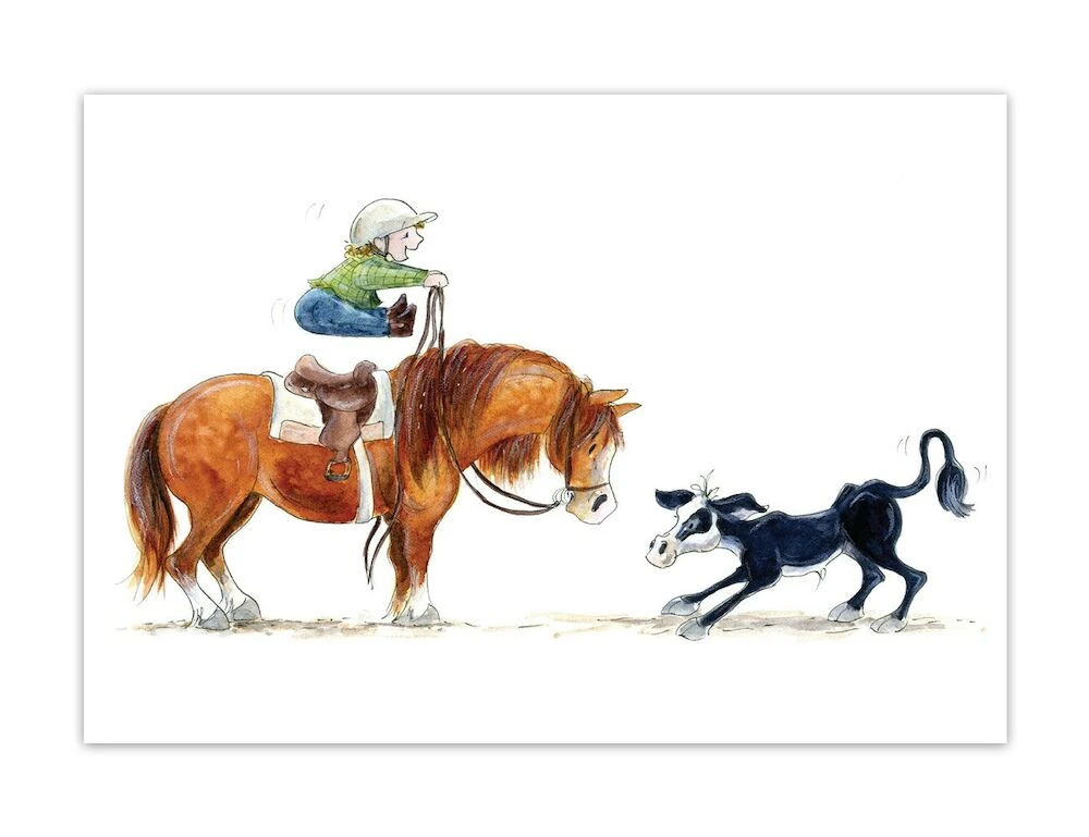 MANDY FOOT Cow Horse Blank Greeting Card