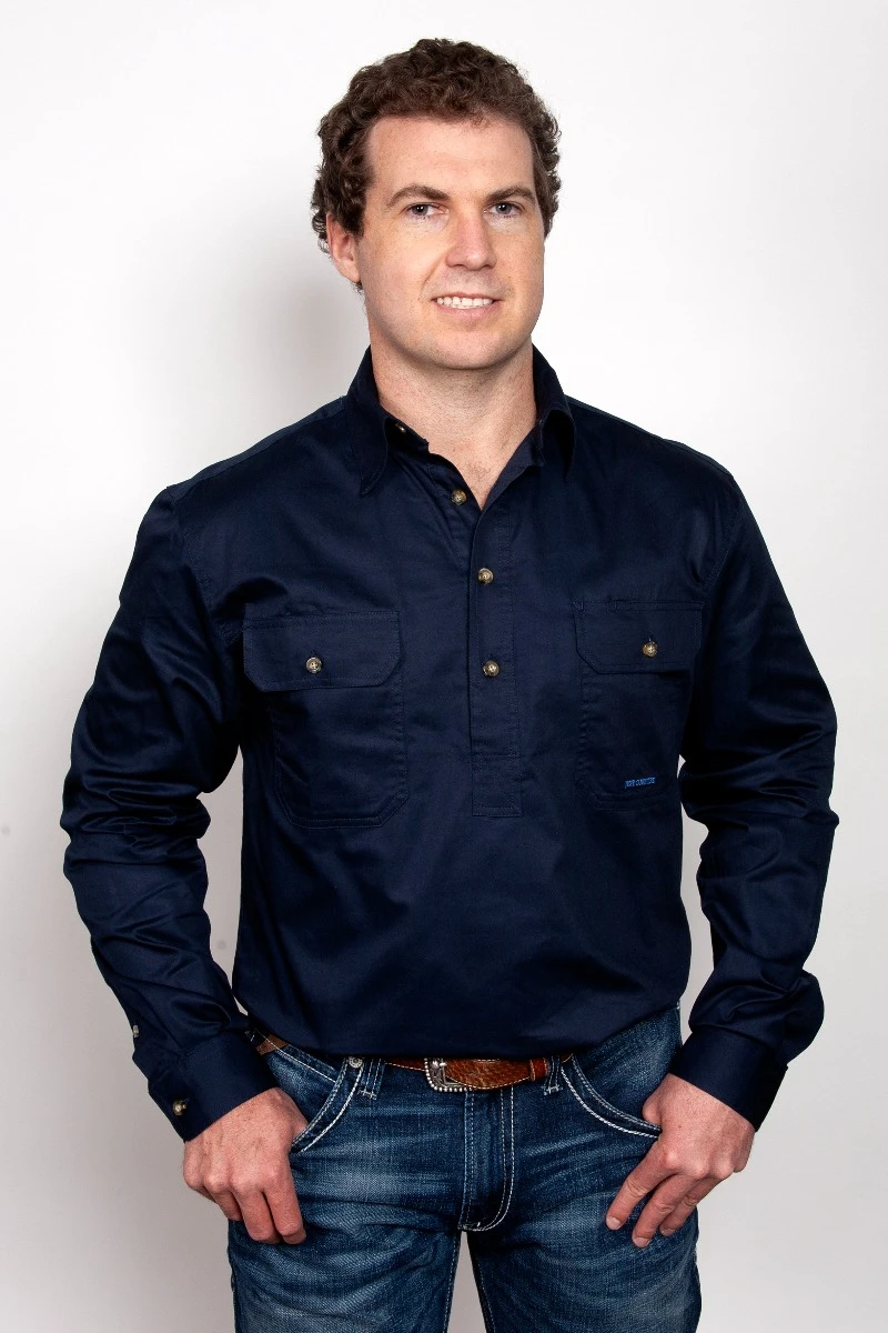 JUST COUNTRY Mens Cameron 1/2 Button Long Sleeve Workshirt