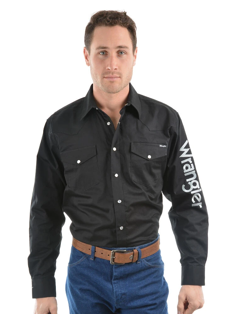 WRANGLER Mens Logo Rodeo Long Sleeve Drill Shirt