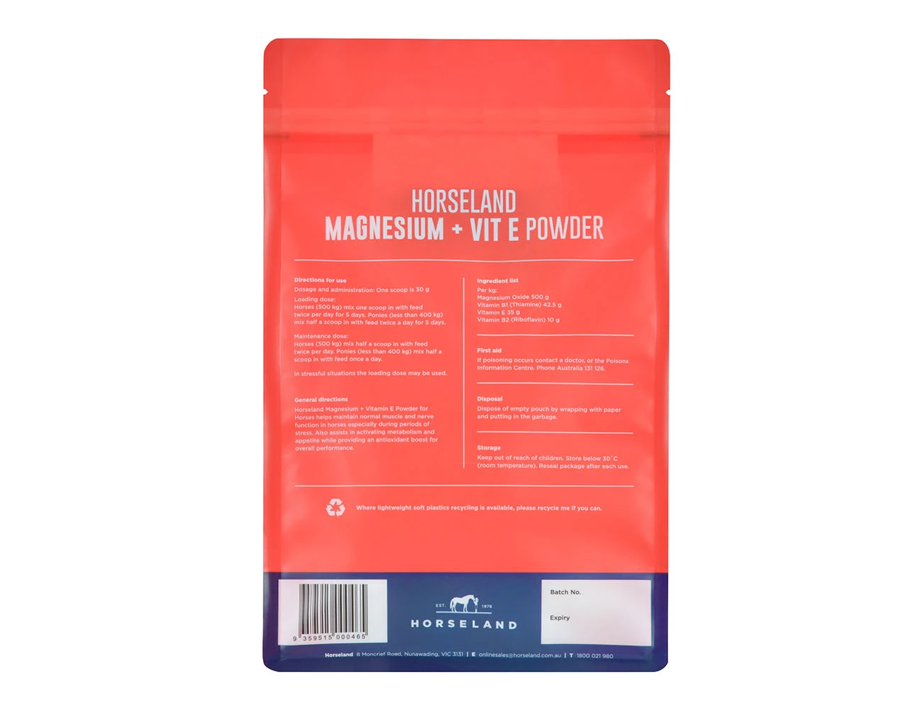 HORSELAND Magnesium + Vit E Powder - 2.5KG