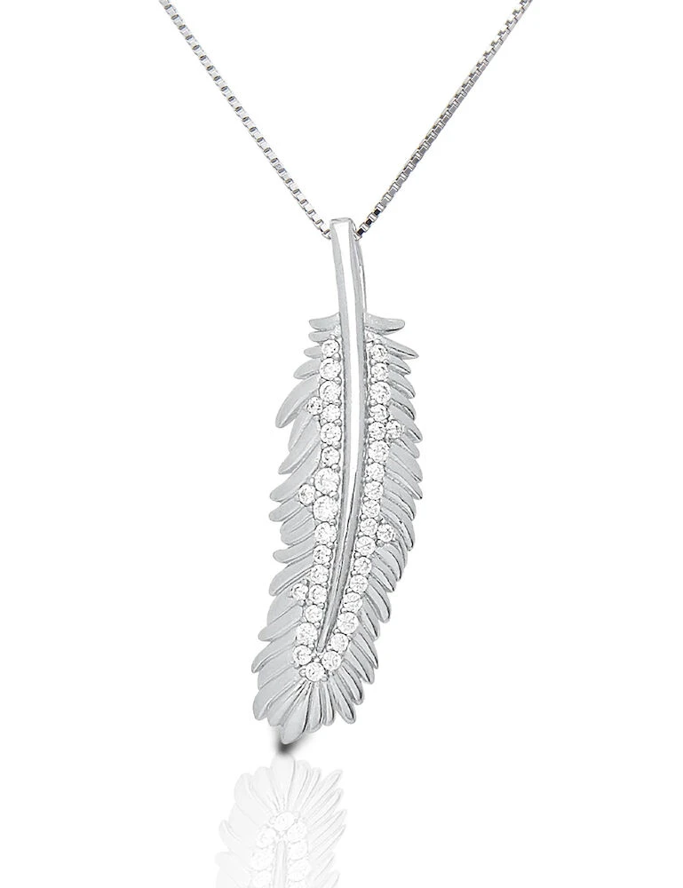 KELLY HERD Sterling Silver Feather Shimmering Necklace