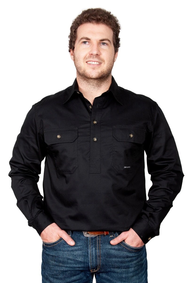 JUST COUNTRY Mens Cameron 1/2 Button Long Sleeve Workshirt