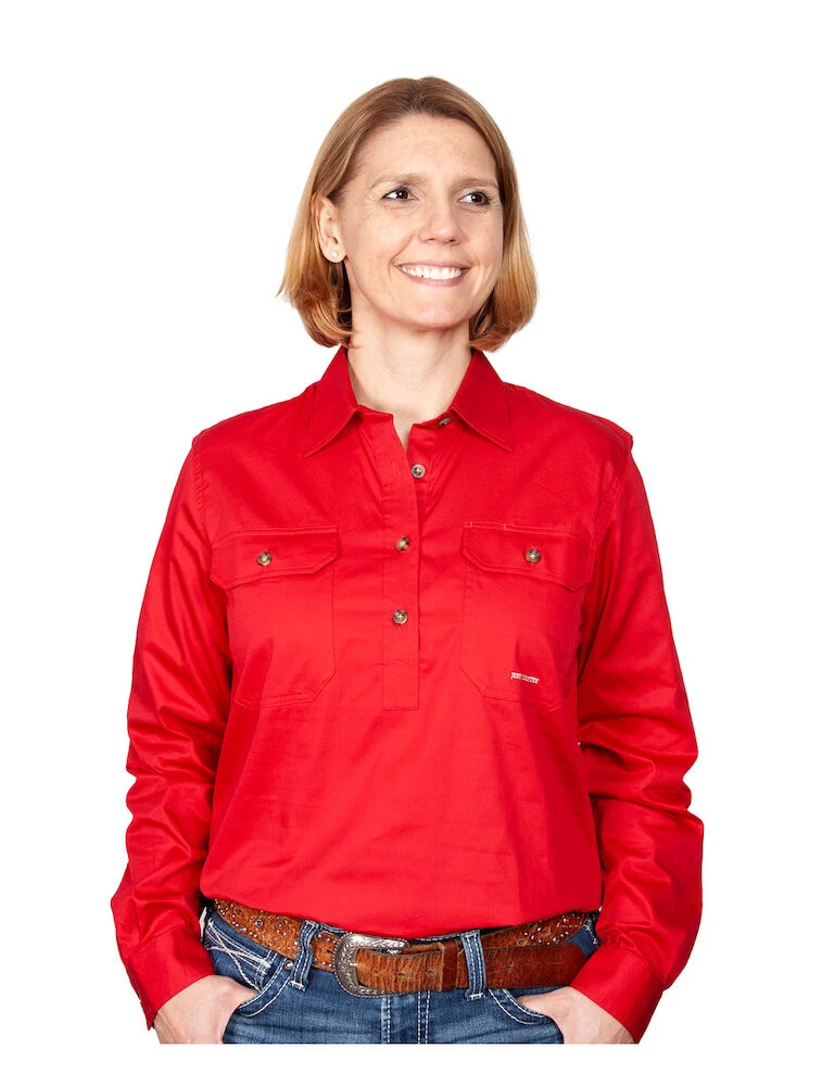 JUST COUNTRY Womens Jahna 1/2 Button Long Sleeve Workshirt