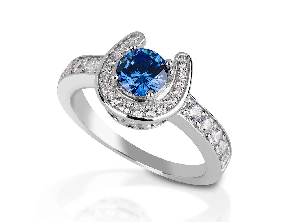 KELLY HERD Sterling Silver Horseshoe Blue Stone Ring