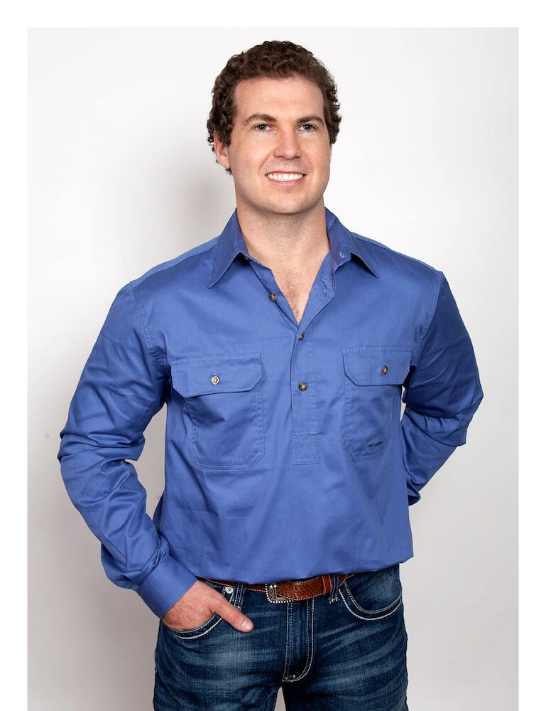 JUST COUNTRY Mens Cameron 1/2 Button Long Sleeve Workshirt