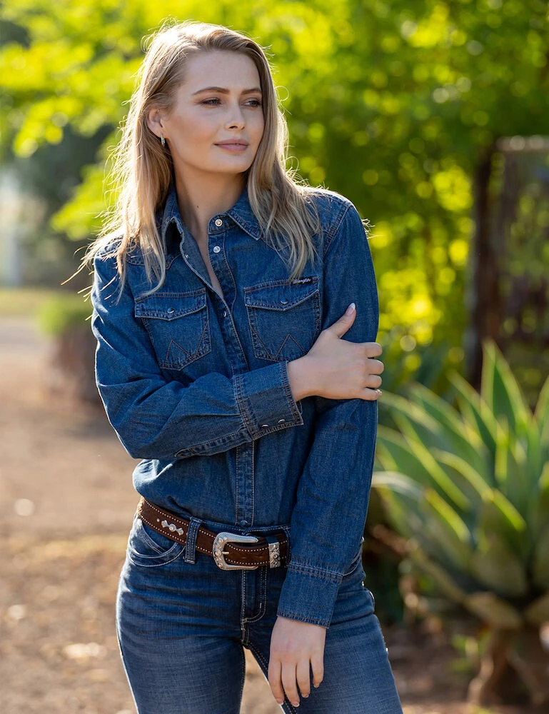 WRANGLER Womens Jay Denim Western Long Sleeve Shirt