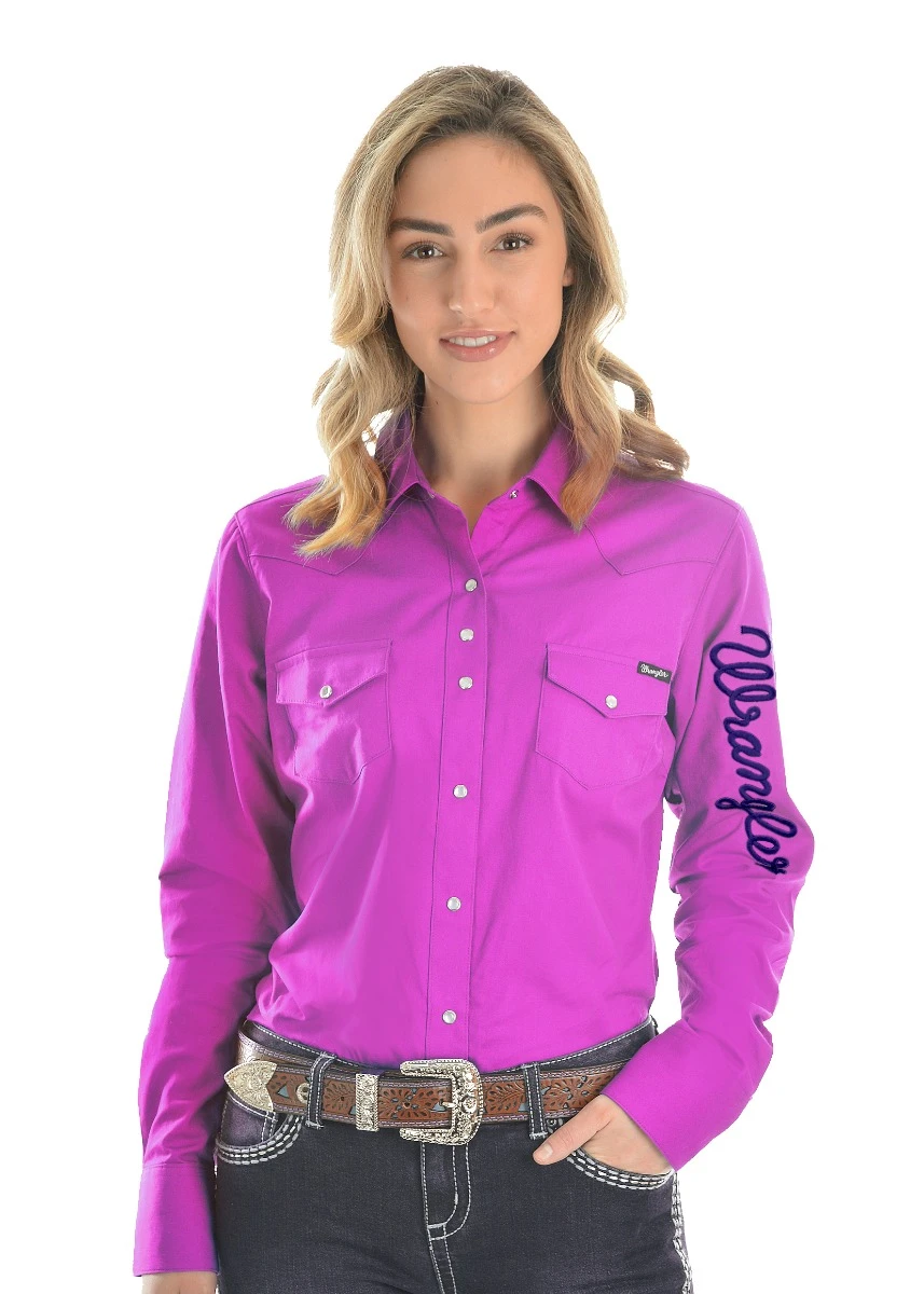 WRANGLER Womens Logo Long Sleeve Drill Shirt